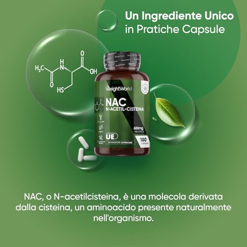 Thumbnail 1 de WeightWorld NAC N-Acetil-Cisteina Vegana 600 mg – Fornitura di 180 capsule, 6 mesi