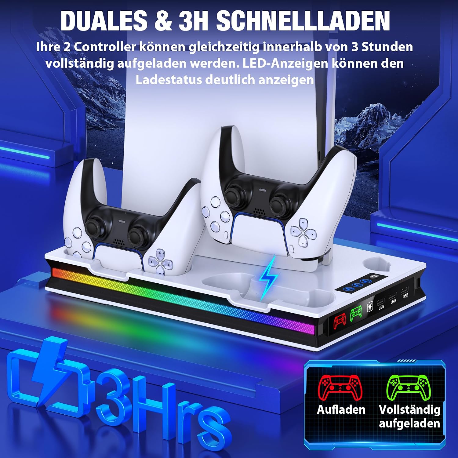 Thumbnail 4 de ALEEMTRY PS5 Standfuß mit LED, 3-Stufen Lüfter