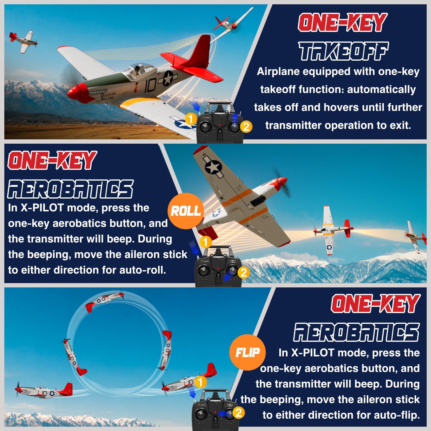 Thumbnail 6 de LEAMBE WS-YM-RED Brushless 4-Channel RC P-51 Mustang Airplane