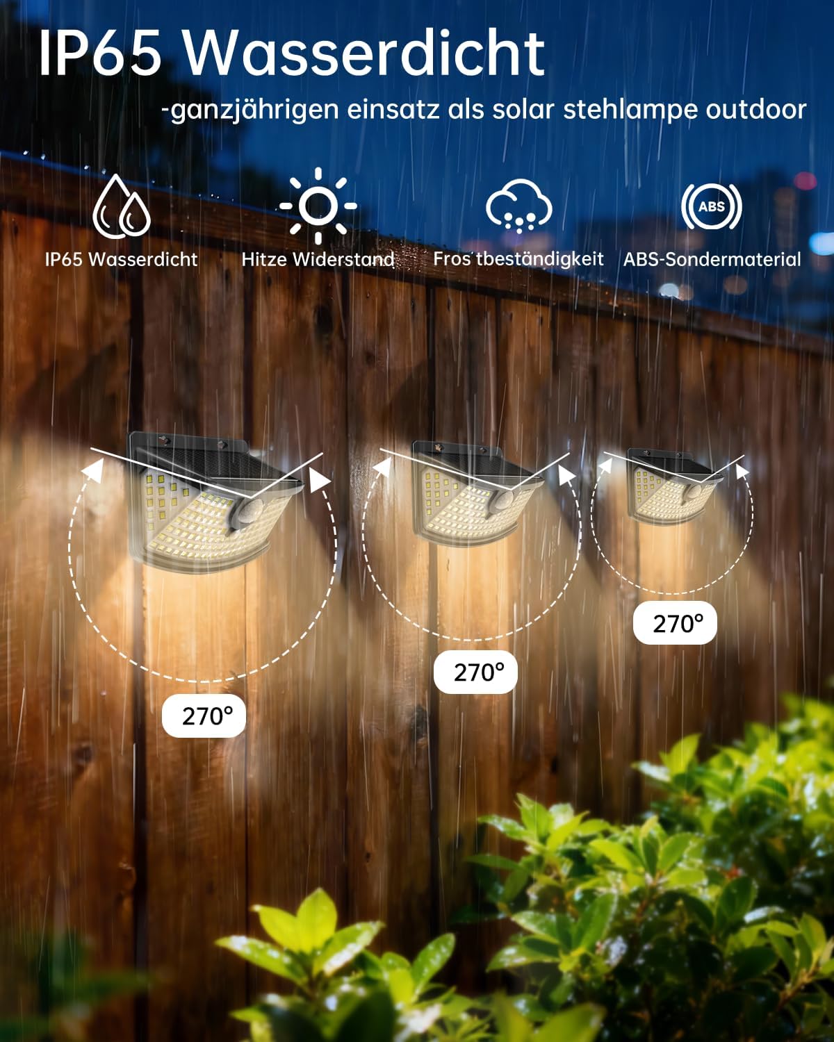 Detalle 2 de Aootek Solar Außenleuchten mit Bewegungsmelder, 120 LED, IP65 – 4er Set