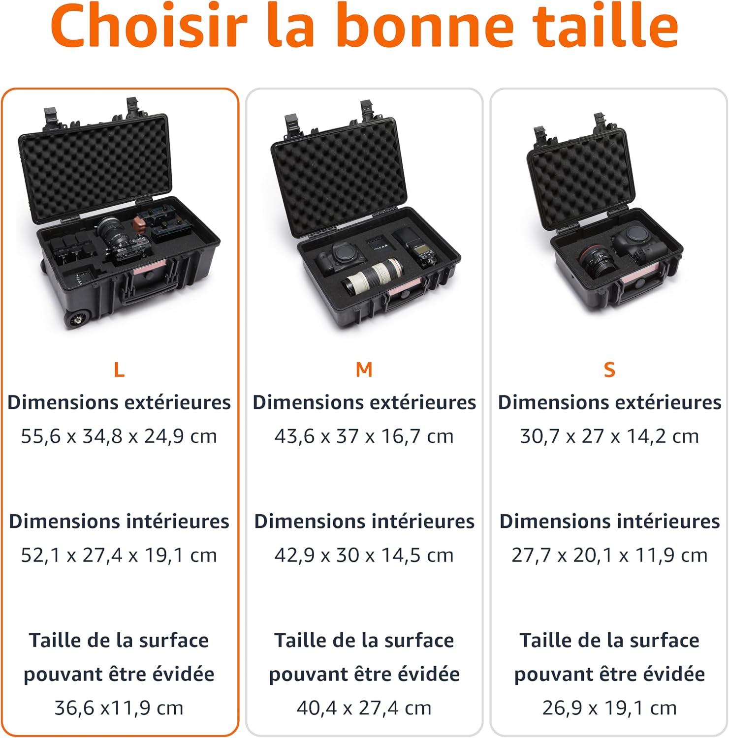 Detalle de Amazon Basics grand étui rigide de protection étanche pour caméra, drone et objectifs (mousse découpable) noir