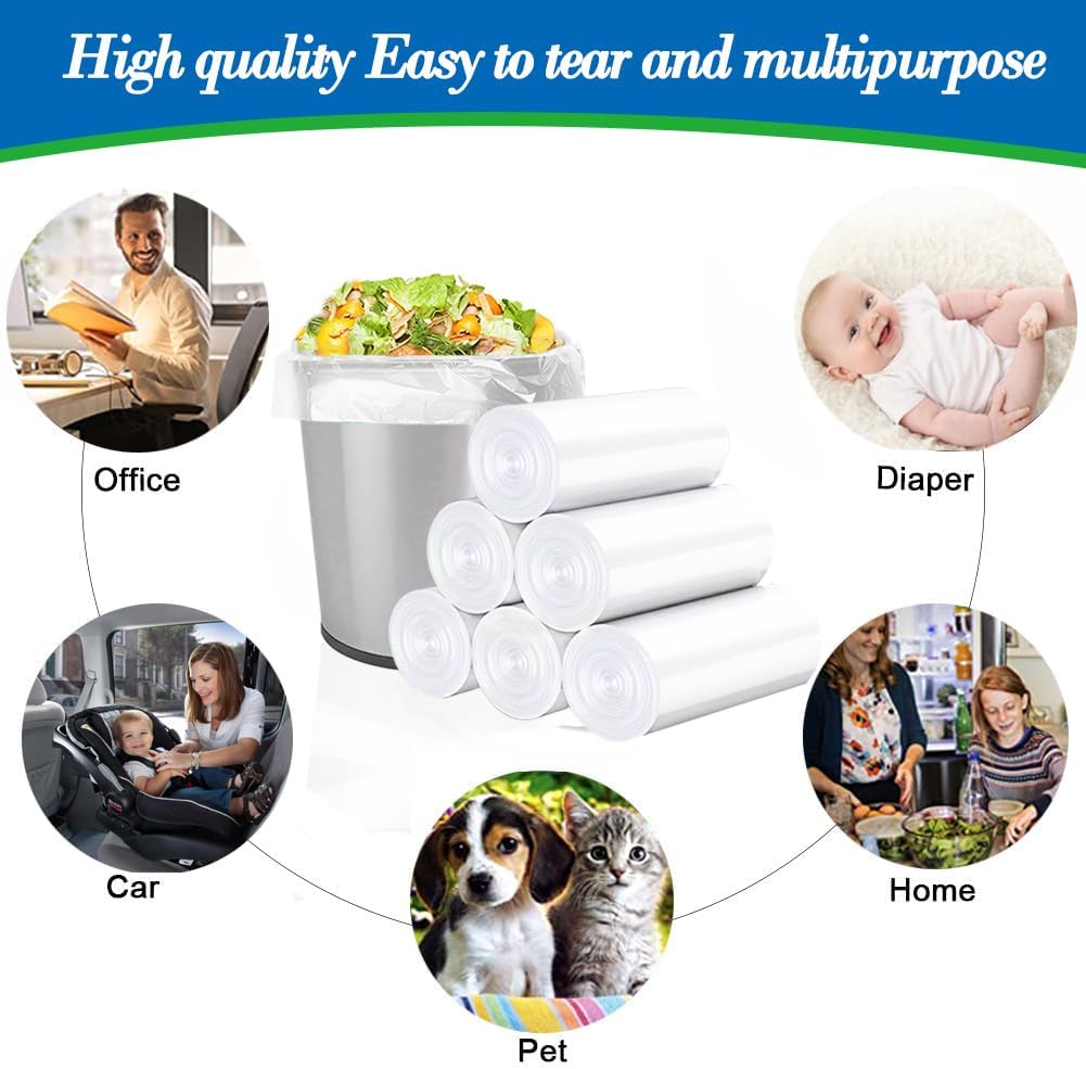 Detalle de 10 Gallon 60pcs Medium Clear Trash Bags (10G60-Clear) — Strong, Leak-Proof Bin Liners for Home or Office