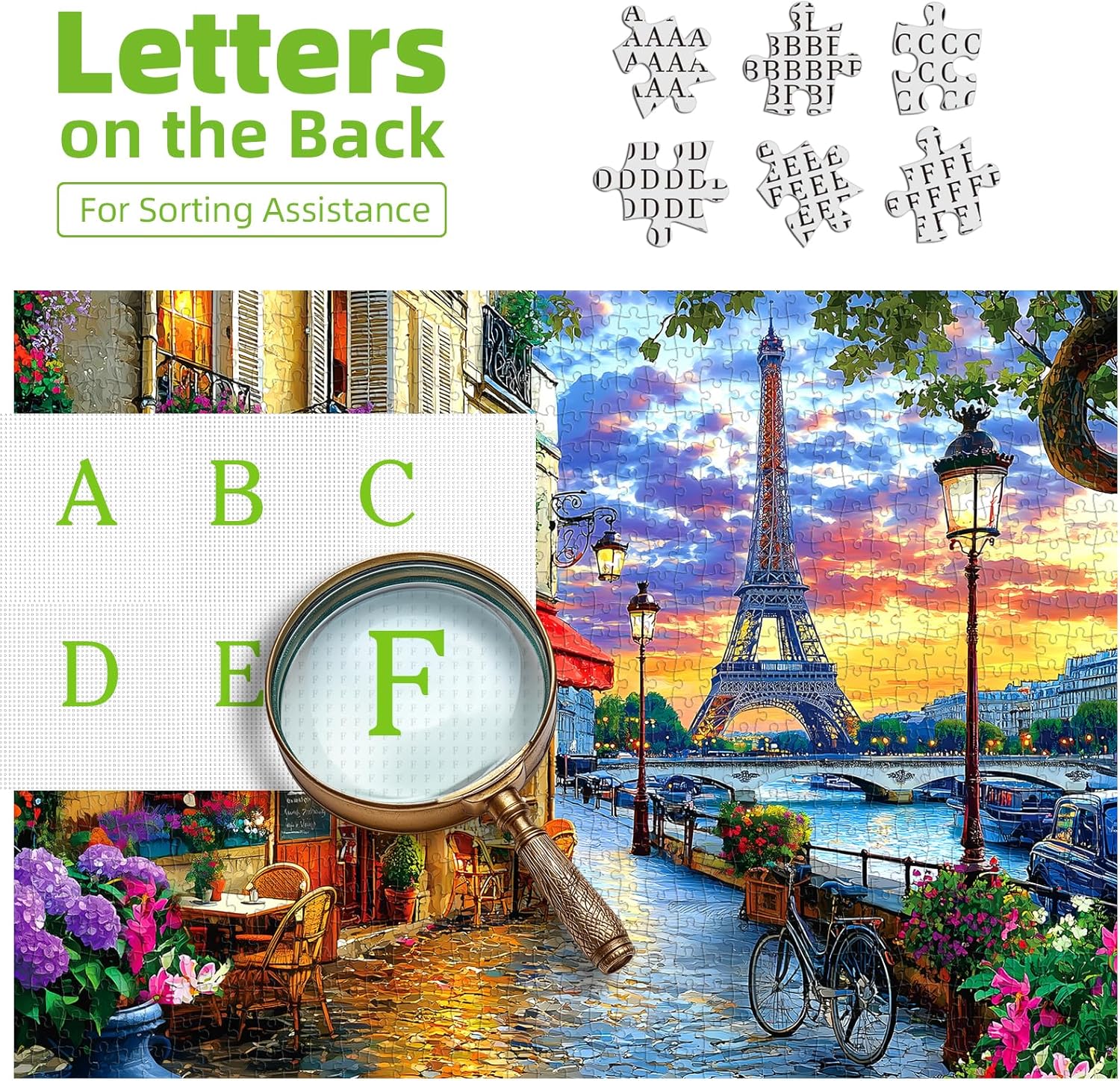 Thumbnail 2 de 1000-Piece Paris Twilight Jigsaw Puzzle for Adults (Eiffel Tower & Seine River) — 27.56 x 19.69 in Finished Size