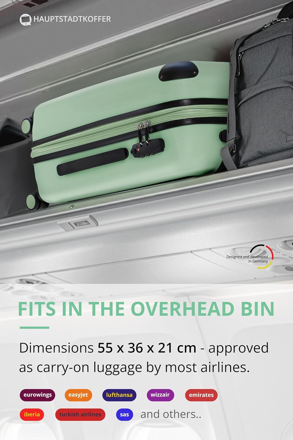 Detalle de Hauptstadtkoffer SPREE: Bagaglio a mano rigido 55 cm, 42 L, espandibile, 4 ruote doppie e TSA – Mint