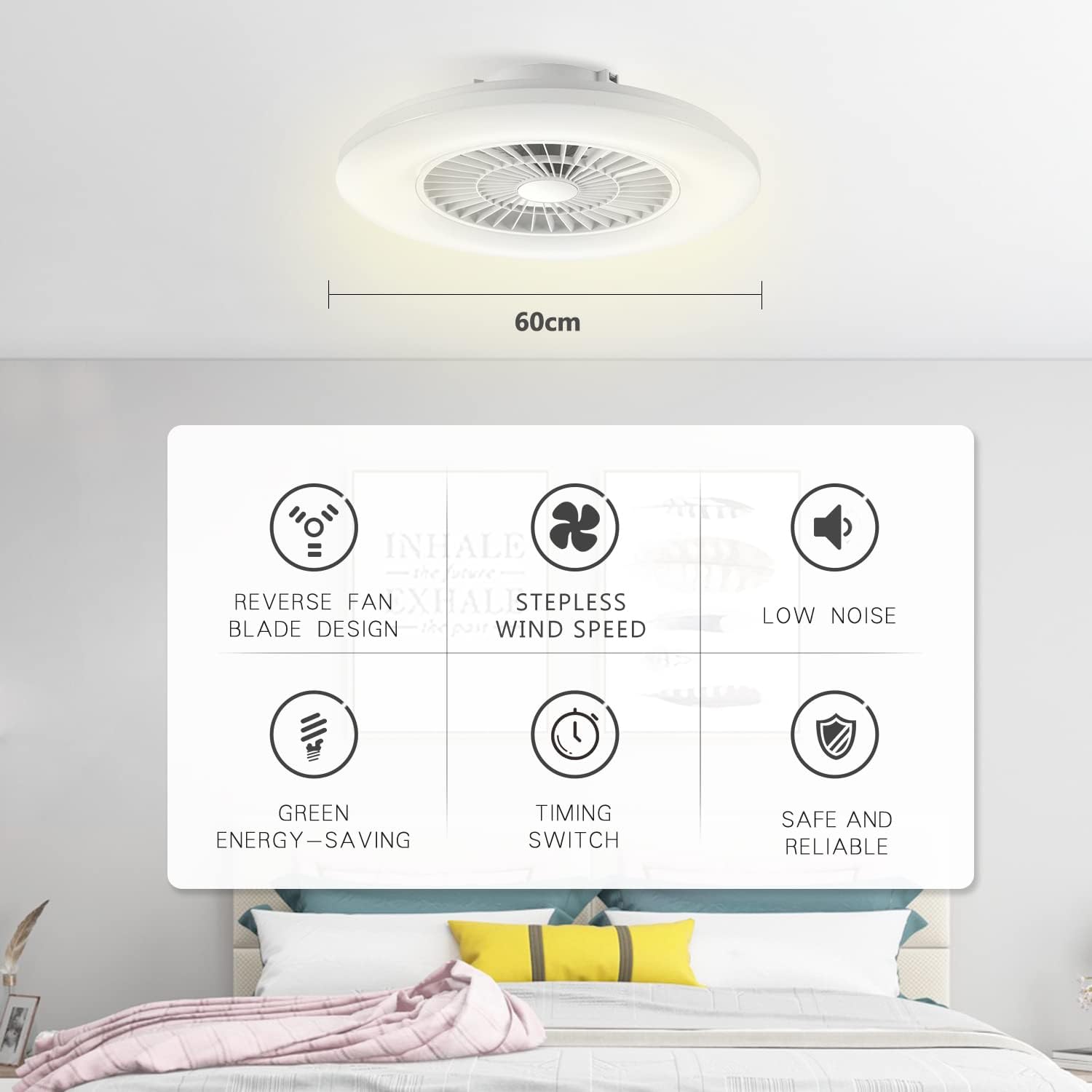 Detalle 2 de BKZO moderne Smart-LED-Deckenleuchte mit Ventilator (60 cm) – App, Alexa/Google & stufenlos dimmbar