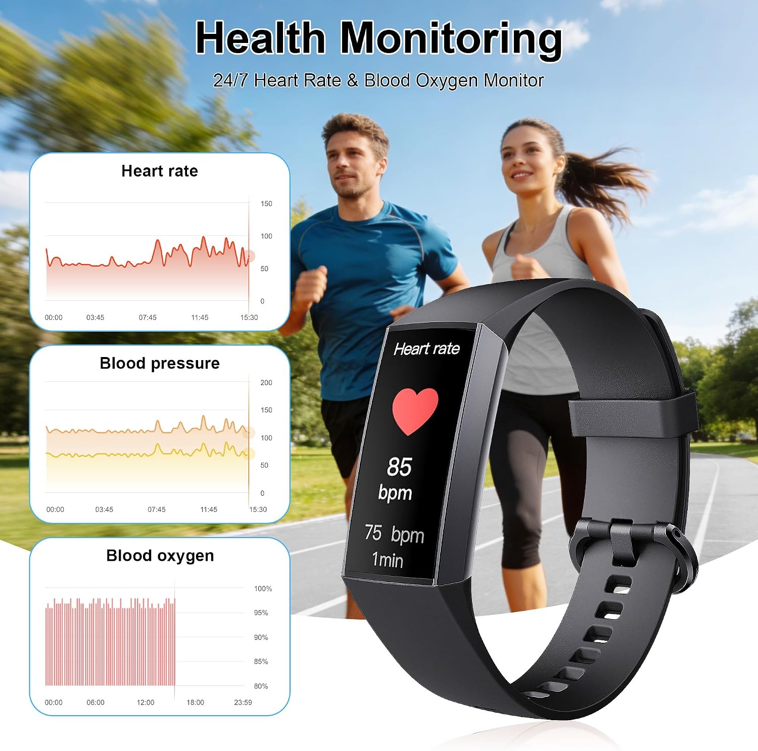 Detalle de Jimhaby Fitness Tracker Smartwatch with 1.13" AMOLED Display, Heart Rate & Sleep Tracking, IP68 (Black)