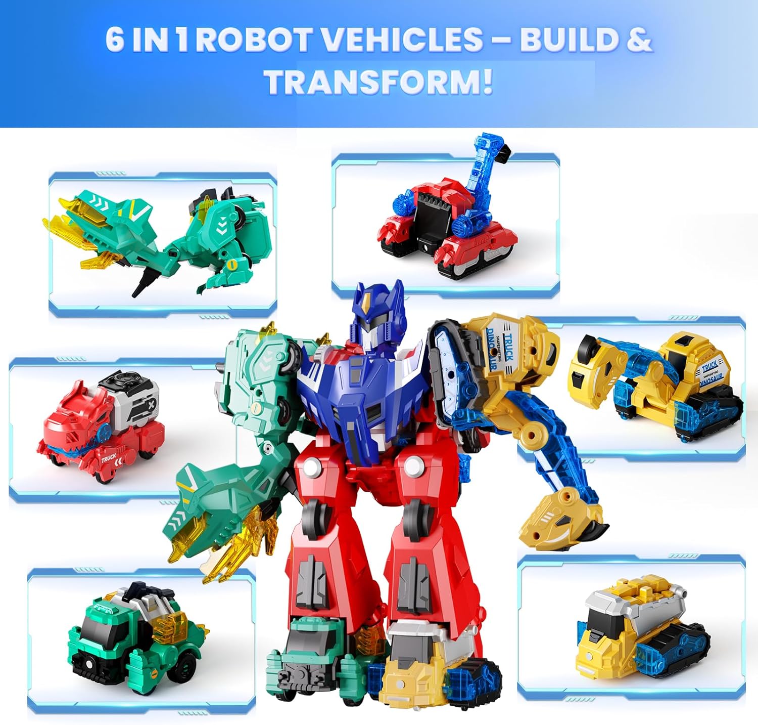 Thumbnail 4 de Dimoarch Magnetic Dinosaur Transforming Robot Toys (6-in-1 Dino Construction Trucks)