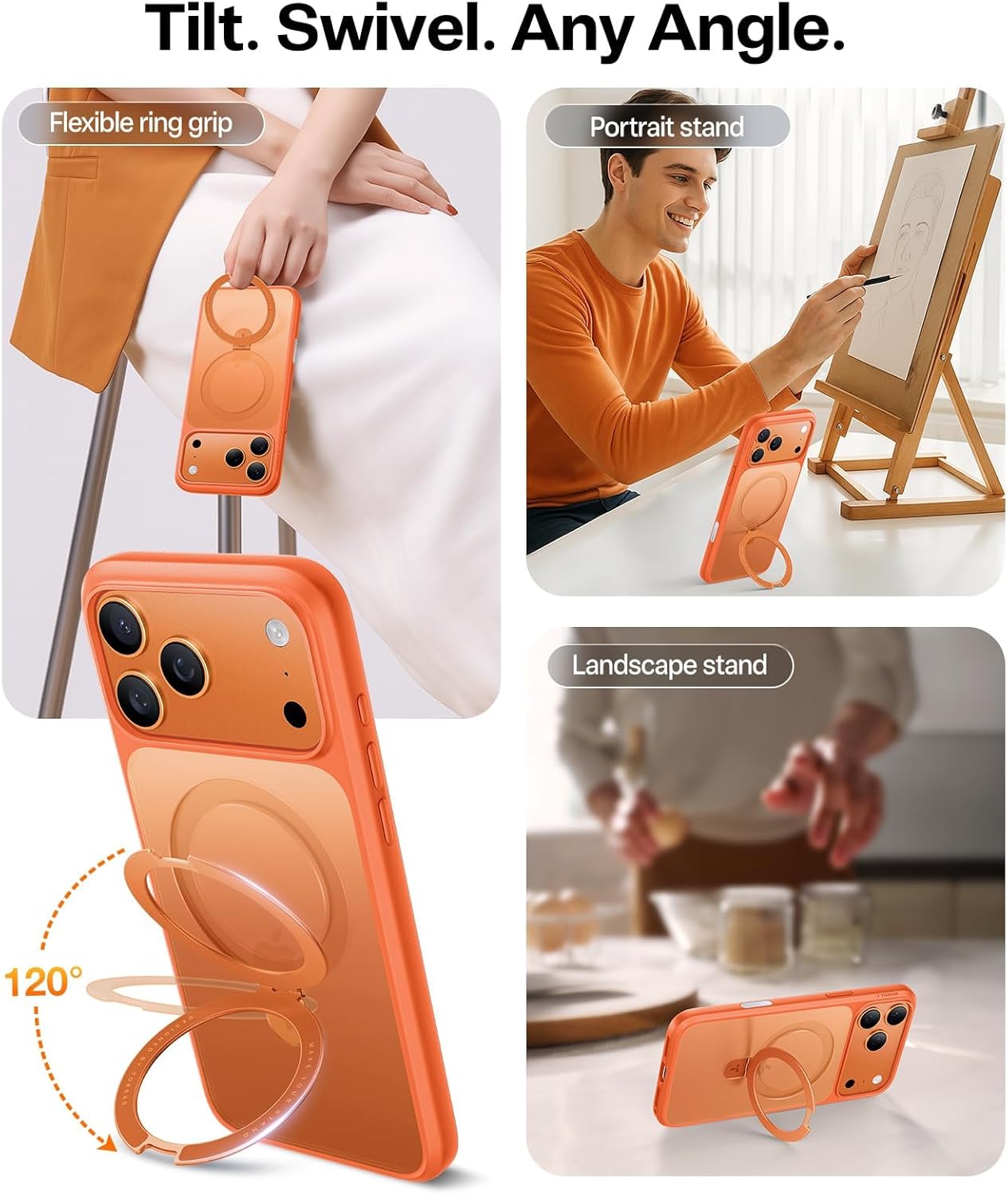 Detalle 2 de TORRAS for iPhone 17 Pro Case with Stand — Translucent Matte Cosmic Orange