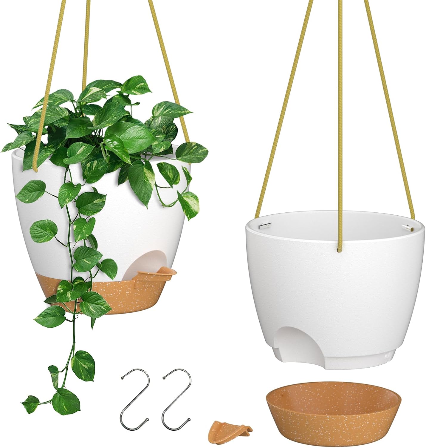 Detalle de ZMTECH 8-Inch Hanging Planters, 2-Pack with Self-Watering Reservoirs, White