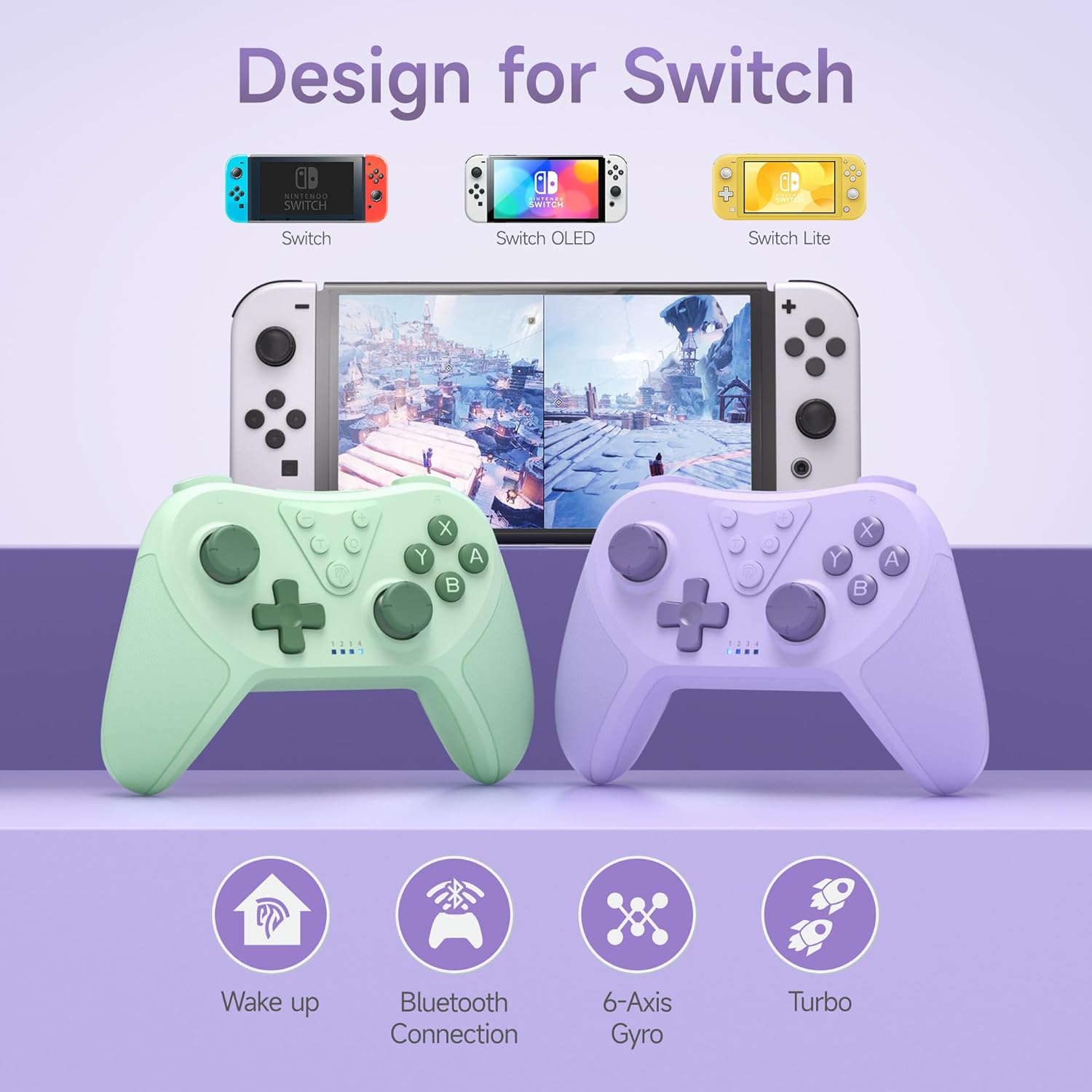 Detalle de EasySMX Controller for Switch Pro – Bluetooth Wireless, 6-Axis, 4 Programmable Back Buttons, Purple