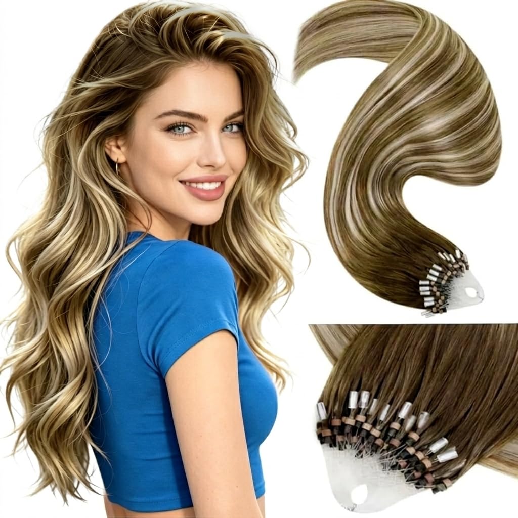 Detalle de LaaVoo Microlink Hair Extensions: Human Hair Ombre Balayage with Micro Beads