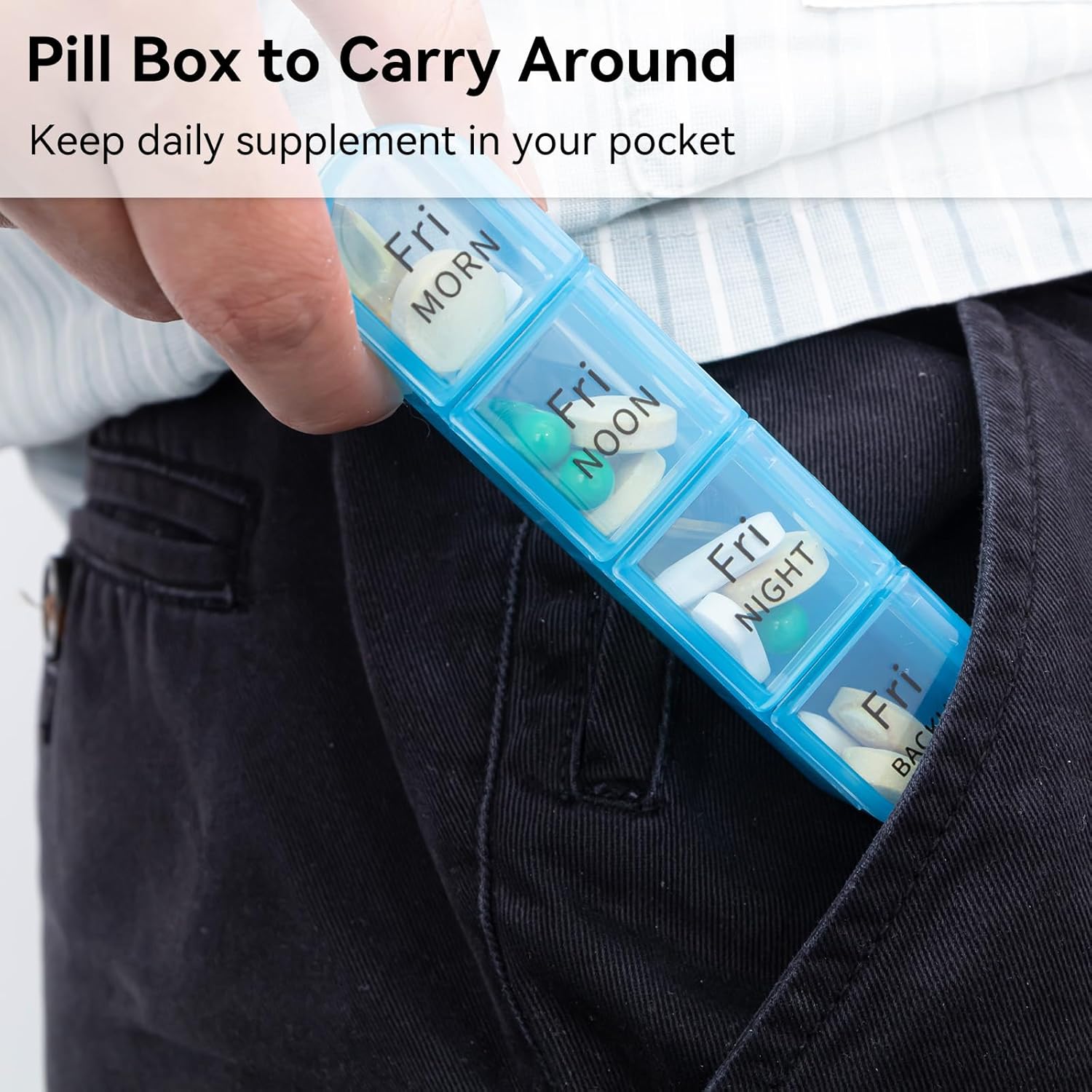 Detalle de D Aviky Pill Organizer 4 Times a Day: 7-Day Large Weekly Pill Box with Removable Daily Containers