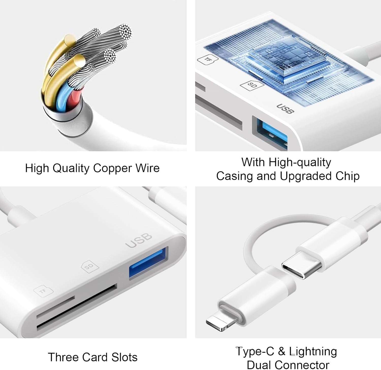Thumbnail 6 de [Apple MFi Certified] 3-in-1 SD Card Reader for iPhone & USB-C devices — 3 Ports in one compact reader