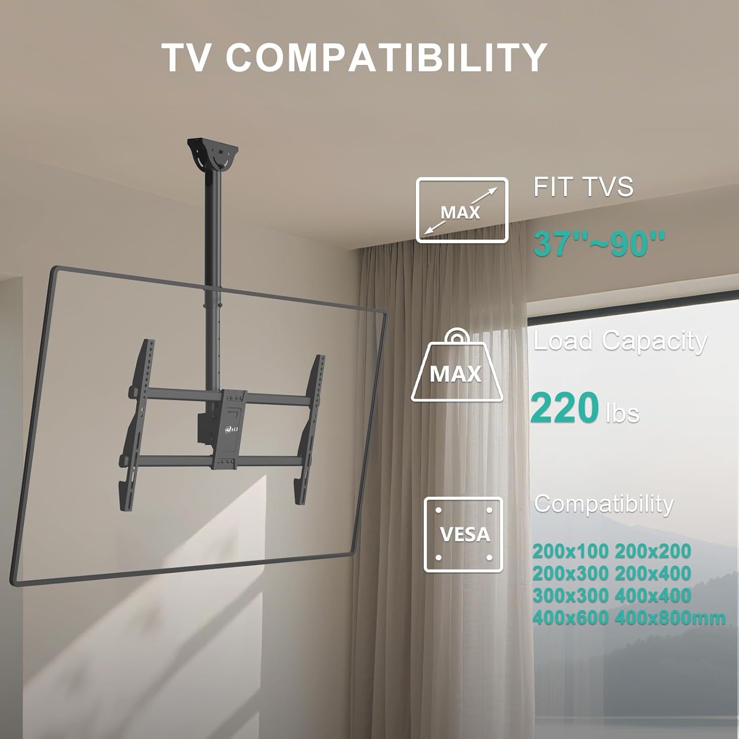 Detalle 2 de WALI CM3790 Ceiling TV Mount 37–90 inch, 220 lb