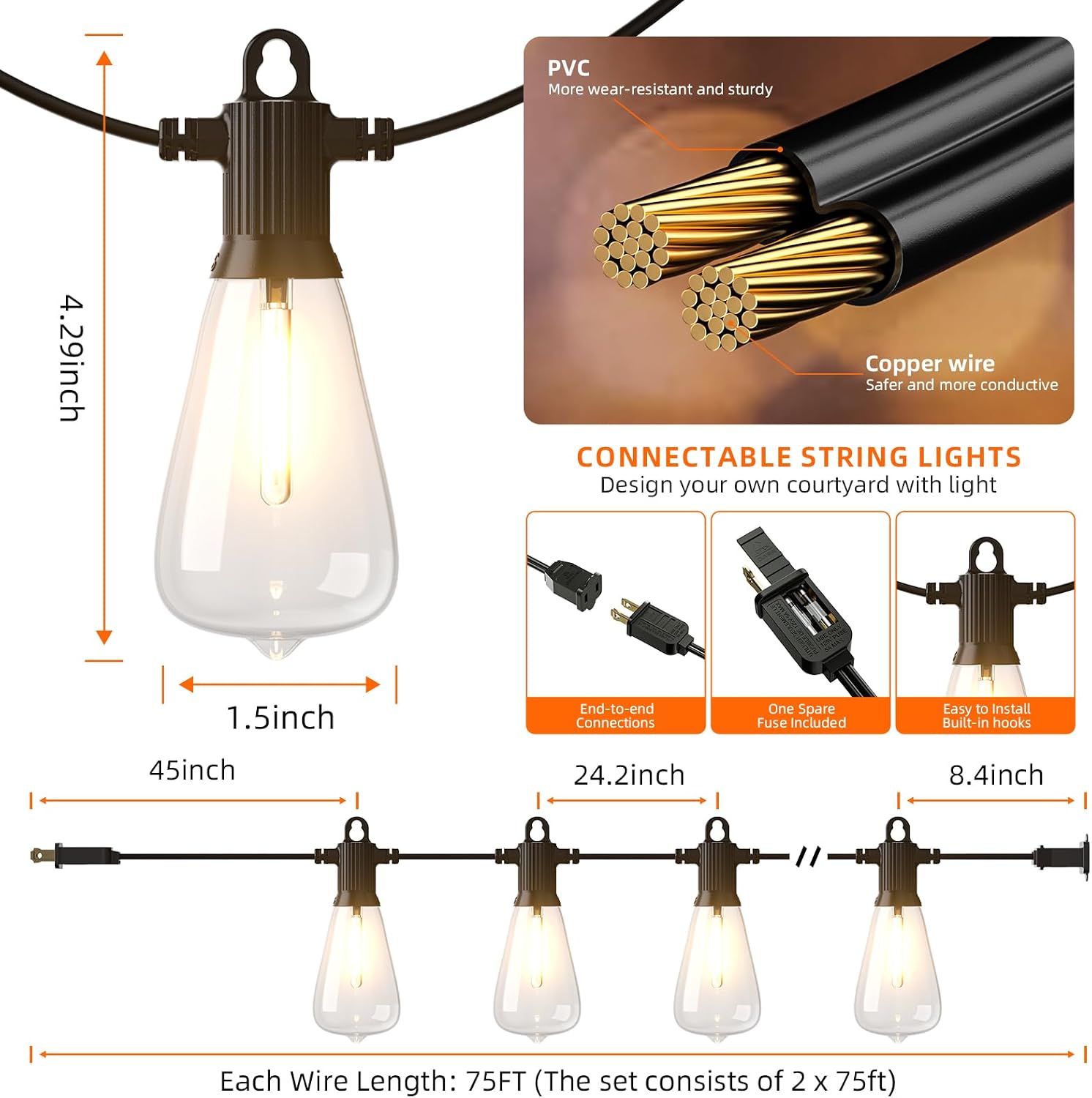 Detalle 2 de Kawaya Outdoor String Lights 150FT