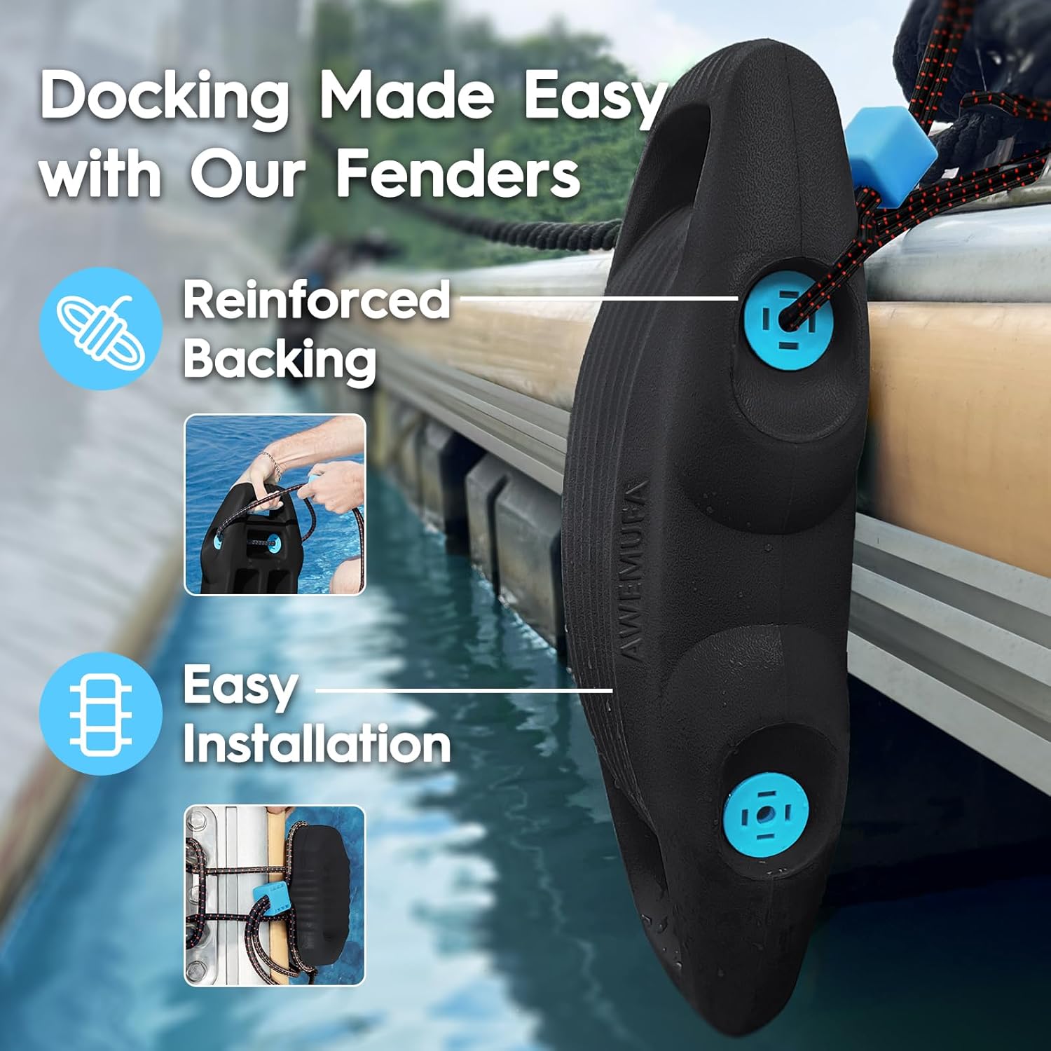 Thumbnail 5 de AWEMUFA Boat Fenders (EVA) — Easy to Install Docking Bumpers for Pontoon, Bass, Jet Ski & Fishing Boats