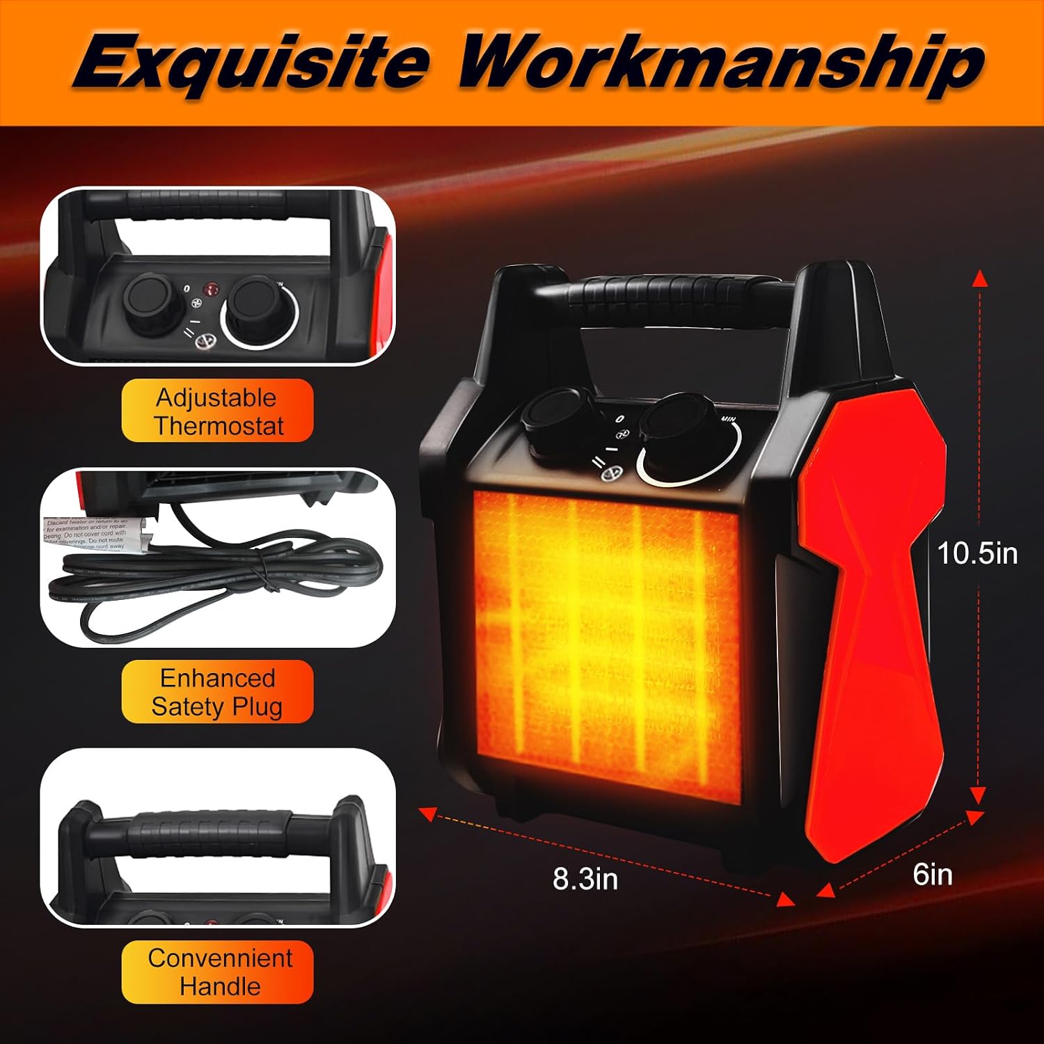Detalle 2 de Buyplus BGP2001-15 1500W PTC Ceramic Space Heater, Vermilion