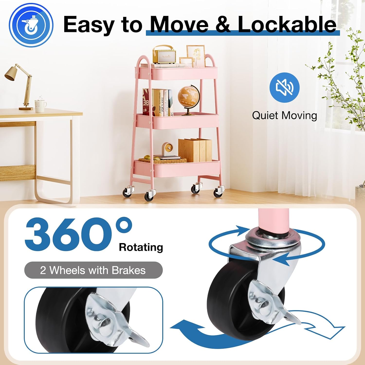 Detalle de OLIXIS Metal Rolling Storage Cart, 3-Tier
