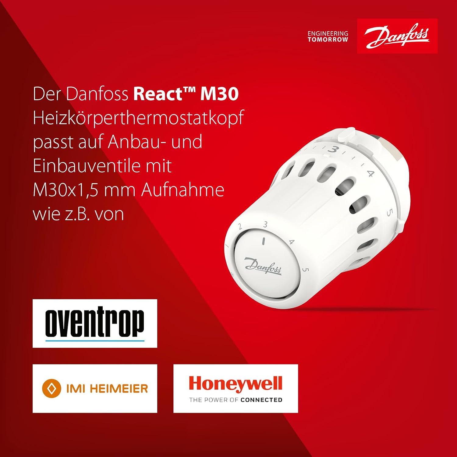 Detalle de Danfoss React M30x1.5 — Vanne thermostatique de radiateur avec capteur intégré
