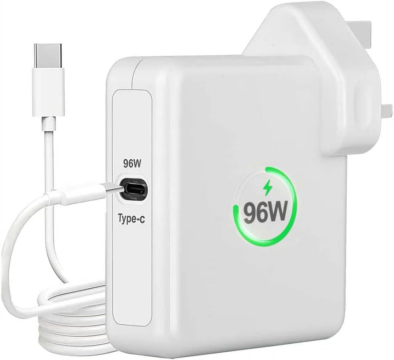 Detalle de 96W USB-C Fast Laptop Charger (MacBook Pro/Air compatible) with foldable plug and 1.8M USB-C cable
