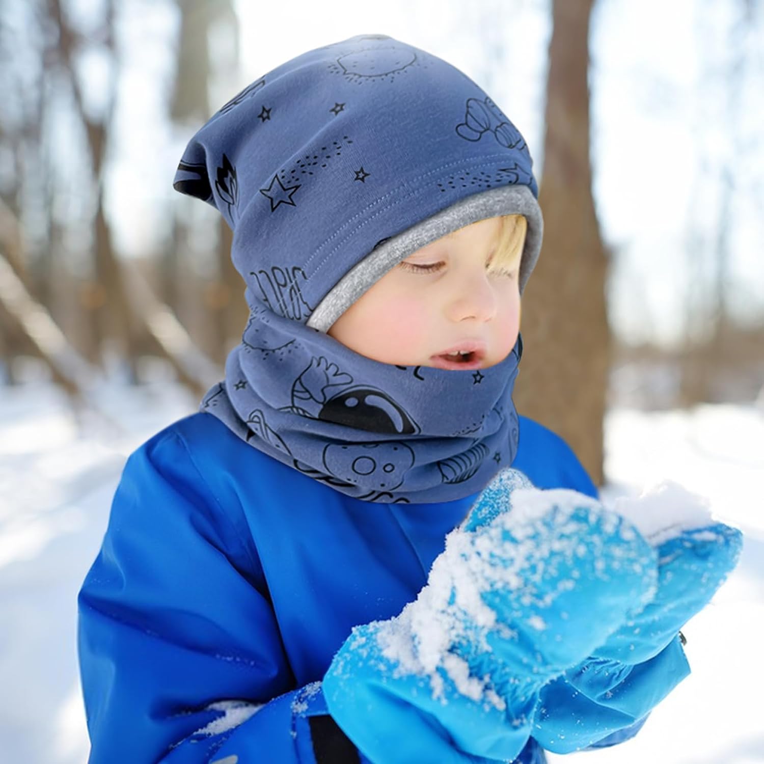Detalle de beifon Kinder Beanie-Mütze & Loop-Schal Set (2 bis 8 Jahre) aus 95% Baumwolle