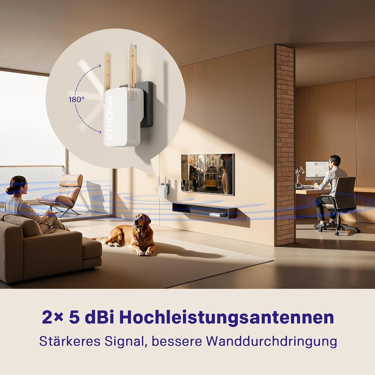 Detalle 2 de STRONG AX3000 WLAN-Verstärker für Steckdose – Wi-Fi 6, Dualband Repeater & Access Point mit 2 externen Antennen