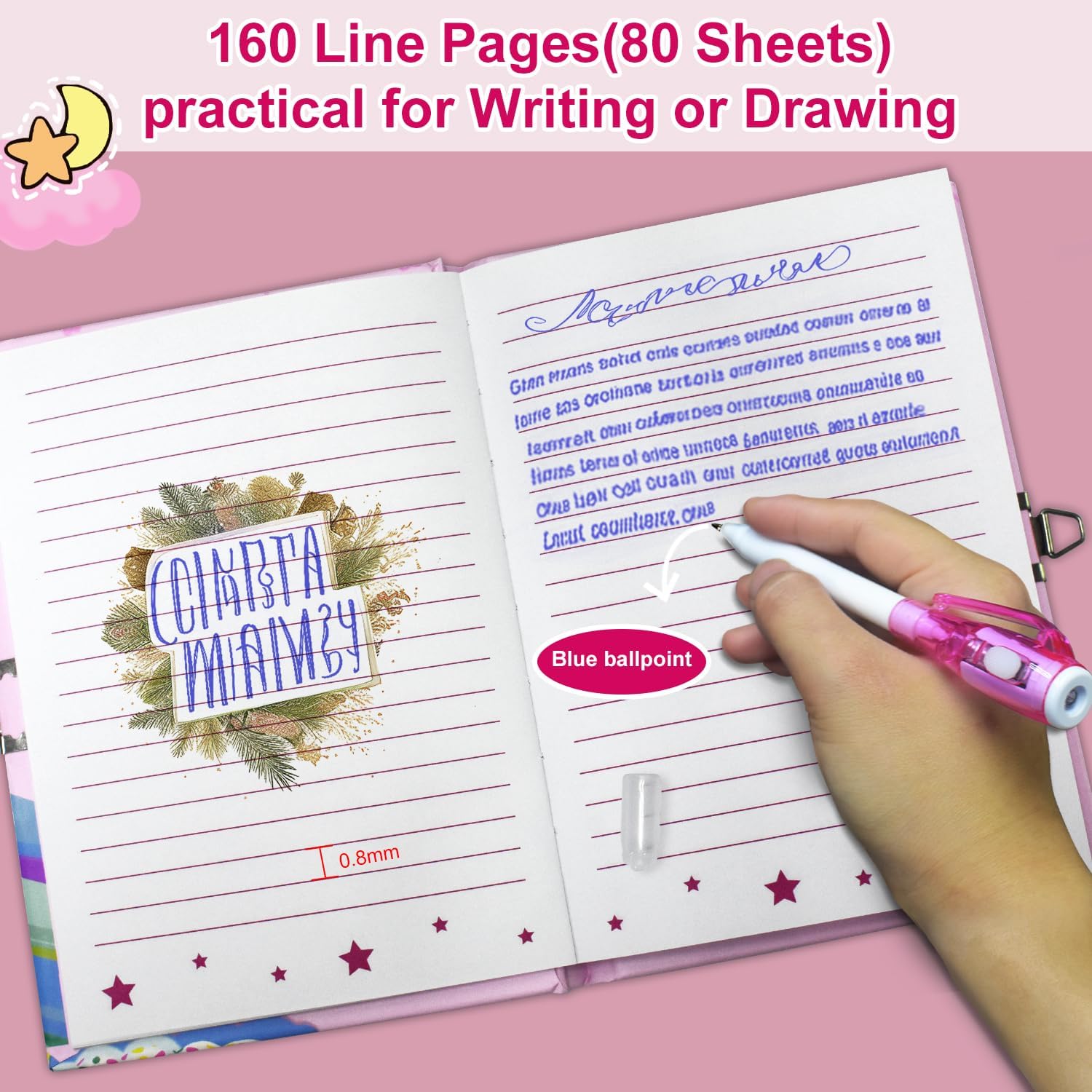 Thumbnail 3 de Pop Secret Diary for Girls with Invisible Pen (7.5x5.4 inch, 160 pages) — Lock & invisible ink notebook for ages 5–12