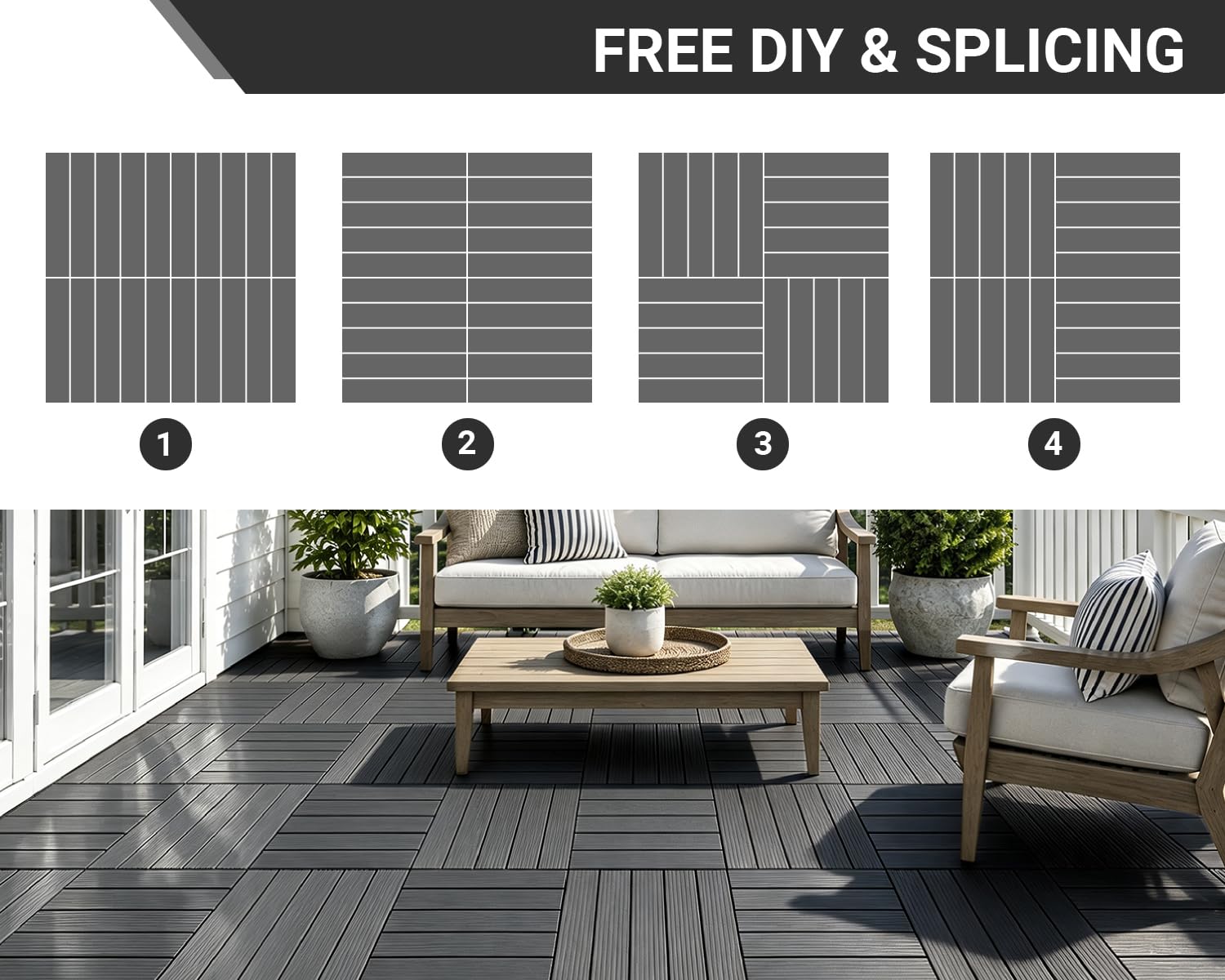 Detalle 2 de PrimeZone 216-Piece Interlocking Patio Deck Tiles, 12 x 12-Inch Dark Gray