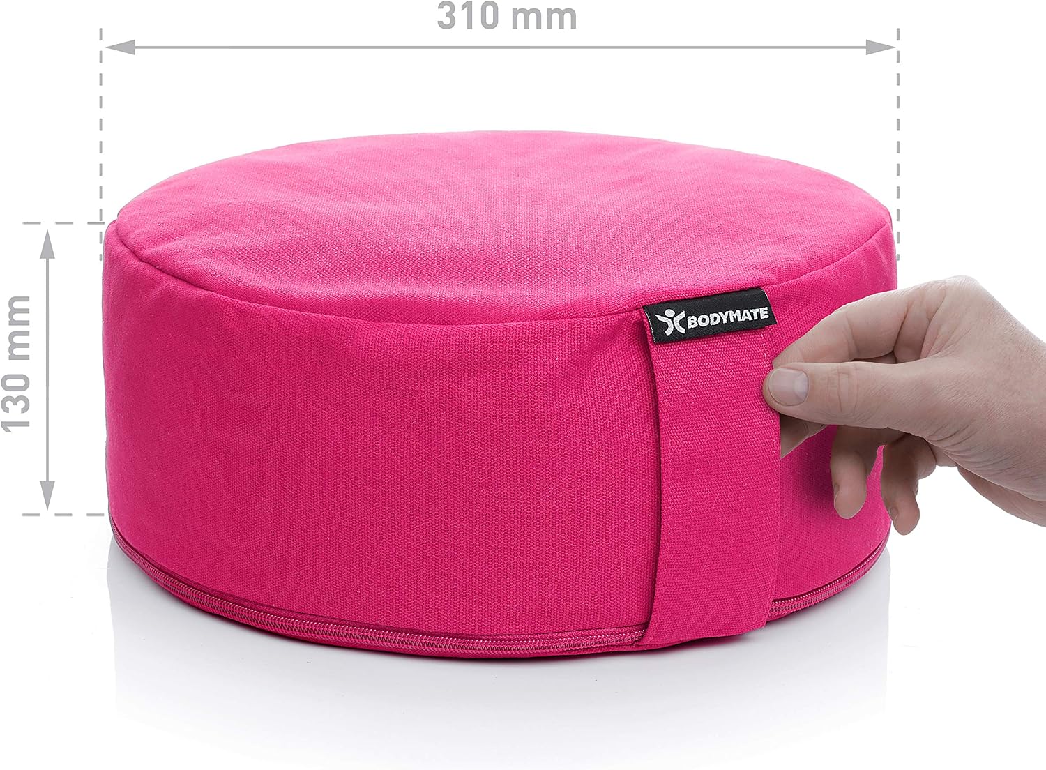 Detalle de BODYMATE Round Yoga and Meditation Cushion, 31 cm, Adjustable Buckwheat Filling