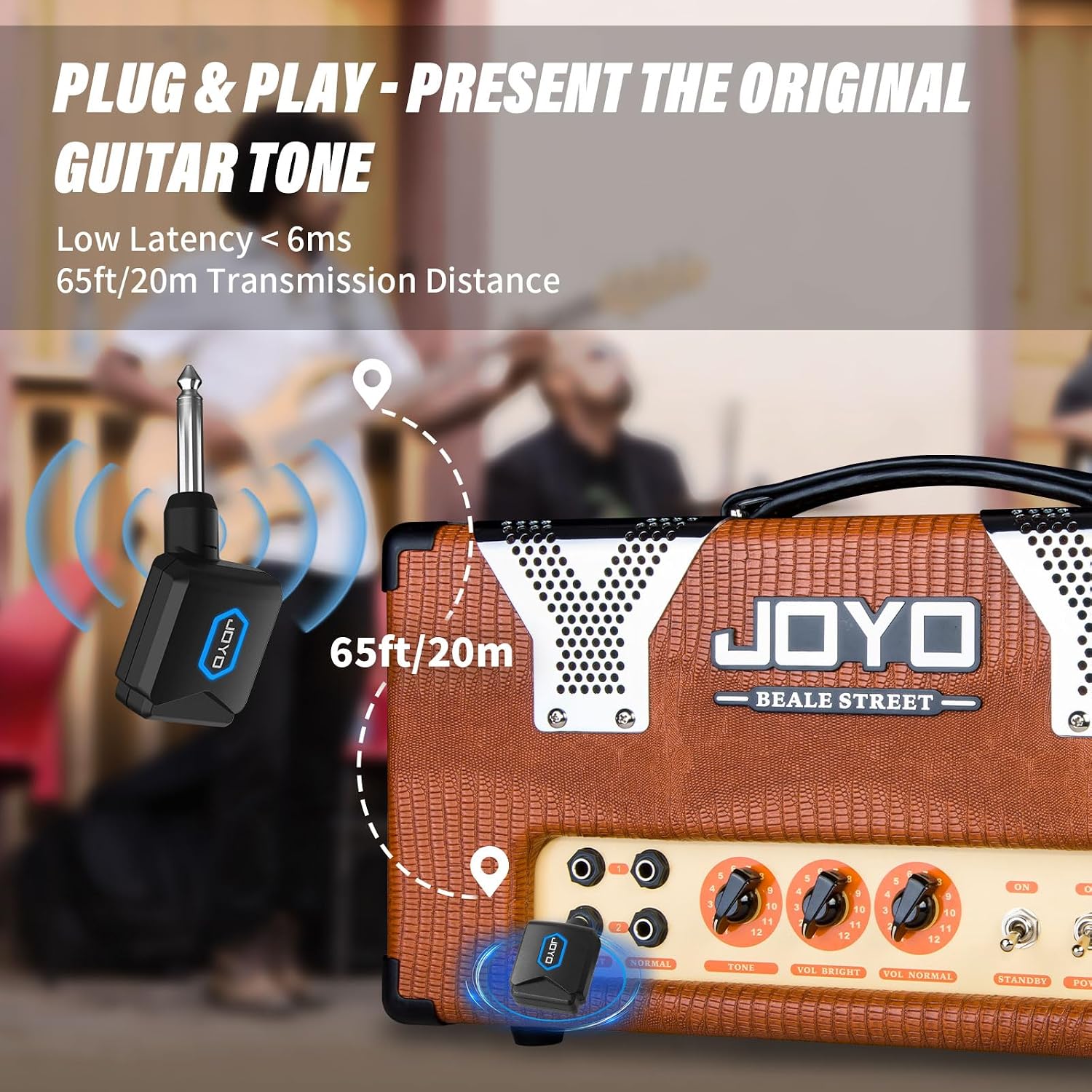 Detalle 2 de JOYO JW-06 5.8GHz Wireless Guitar System with Charging Case, 4 Channels