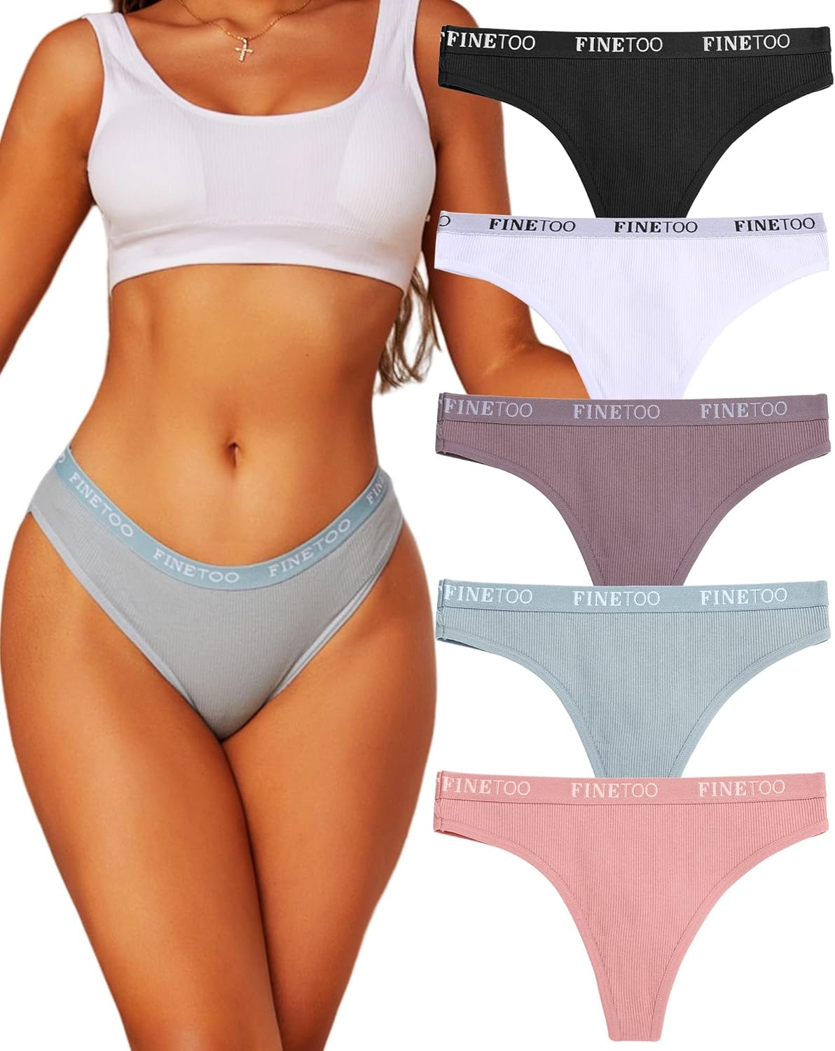 Thumbnail 4 de FINETOO String Tanga 5-pack cotton thongs for women 🩲