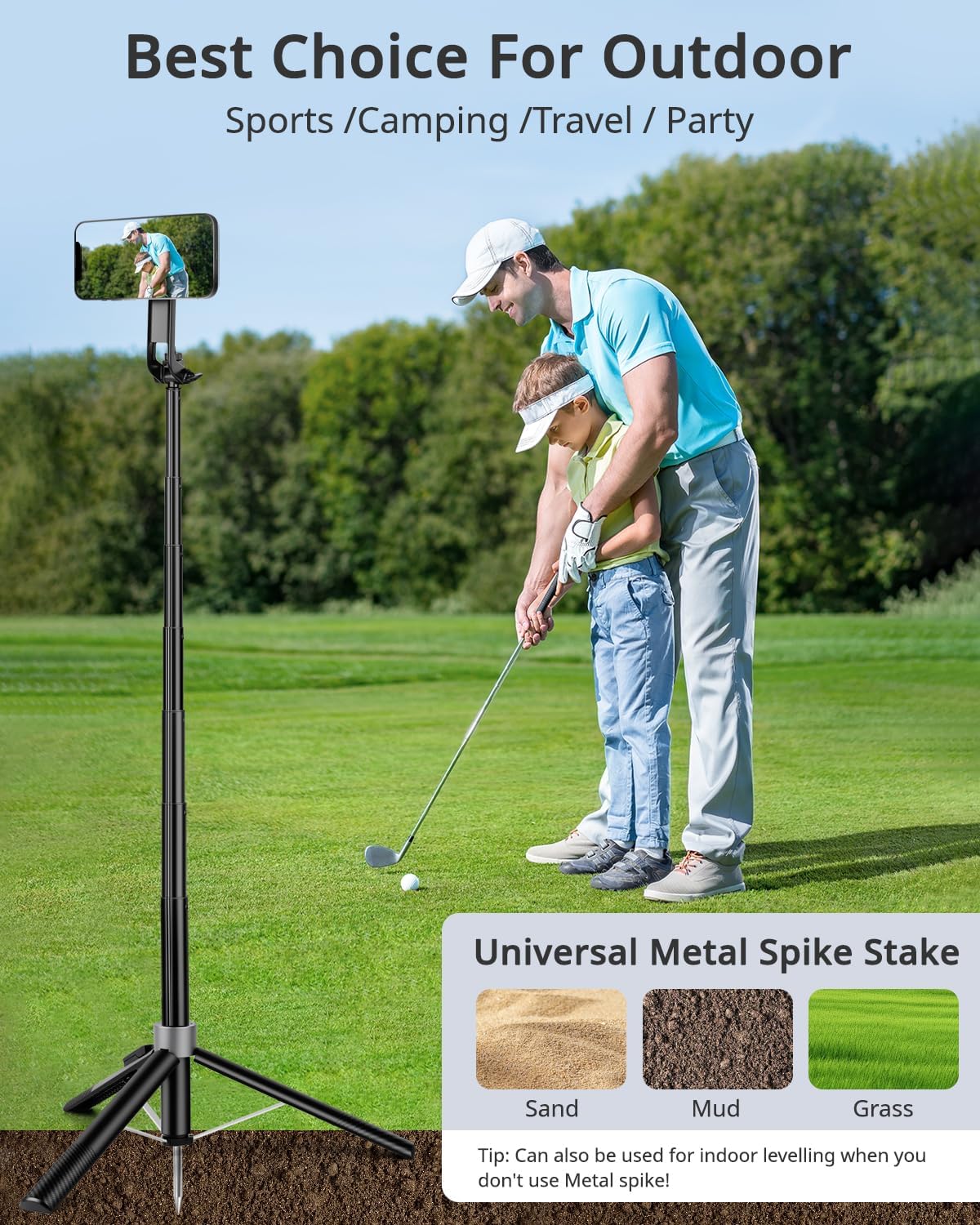 Thumbnail 1 de Victiv 70" Magnetic Golf Tripod for iPhone – Flexible Selfie Stick with Metal Stake
