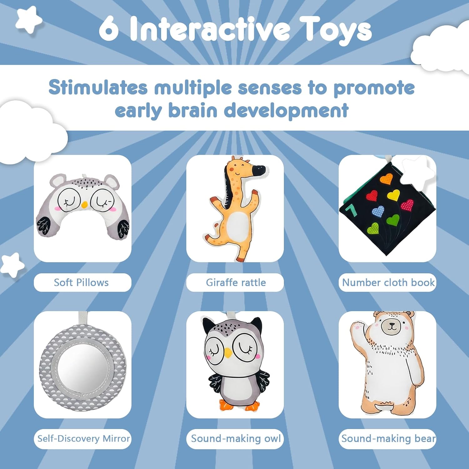 Detalle de Baby Play Mat, Activity Play Gym Mat with Hanging Toys and Tummy Time Pillow