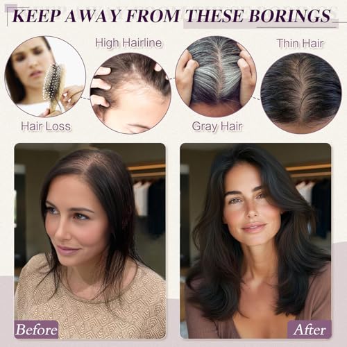 Detalle de RUWISS topper de cabello humano mujer con clips, sin flequillo, castaño con reflejos rubios