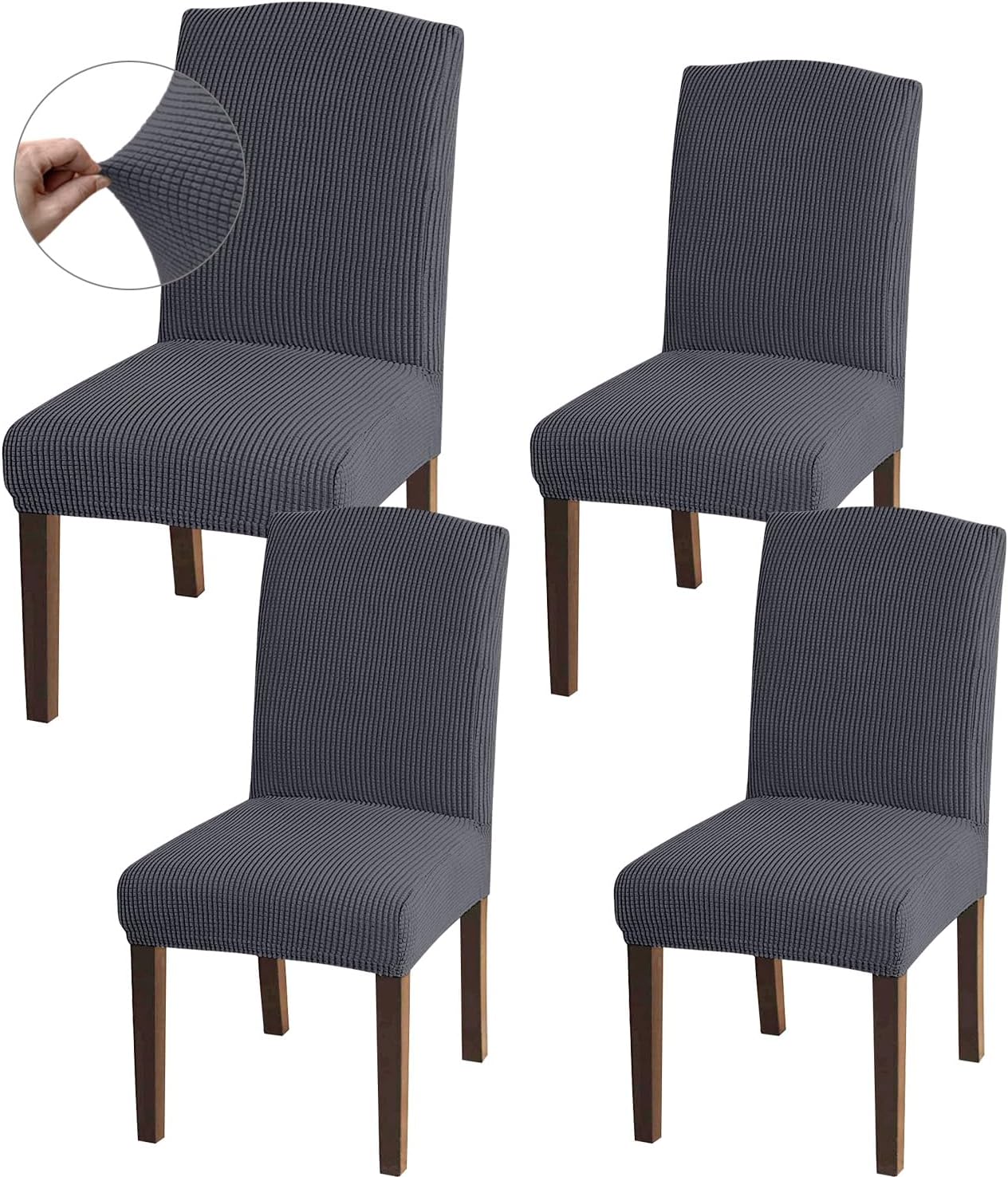 Detalle de Granbest High Stretch Dining Chair Slipcovers (Set of 4) – Universal-fit Jacquard Parson Covers, Grey