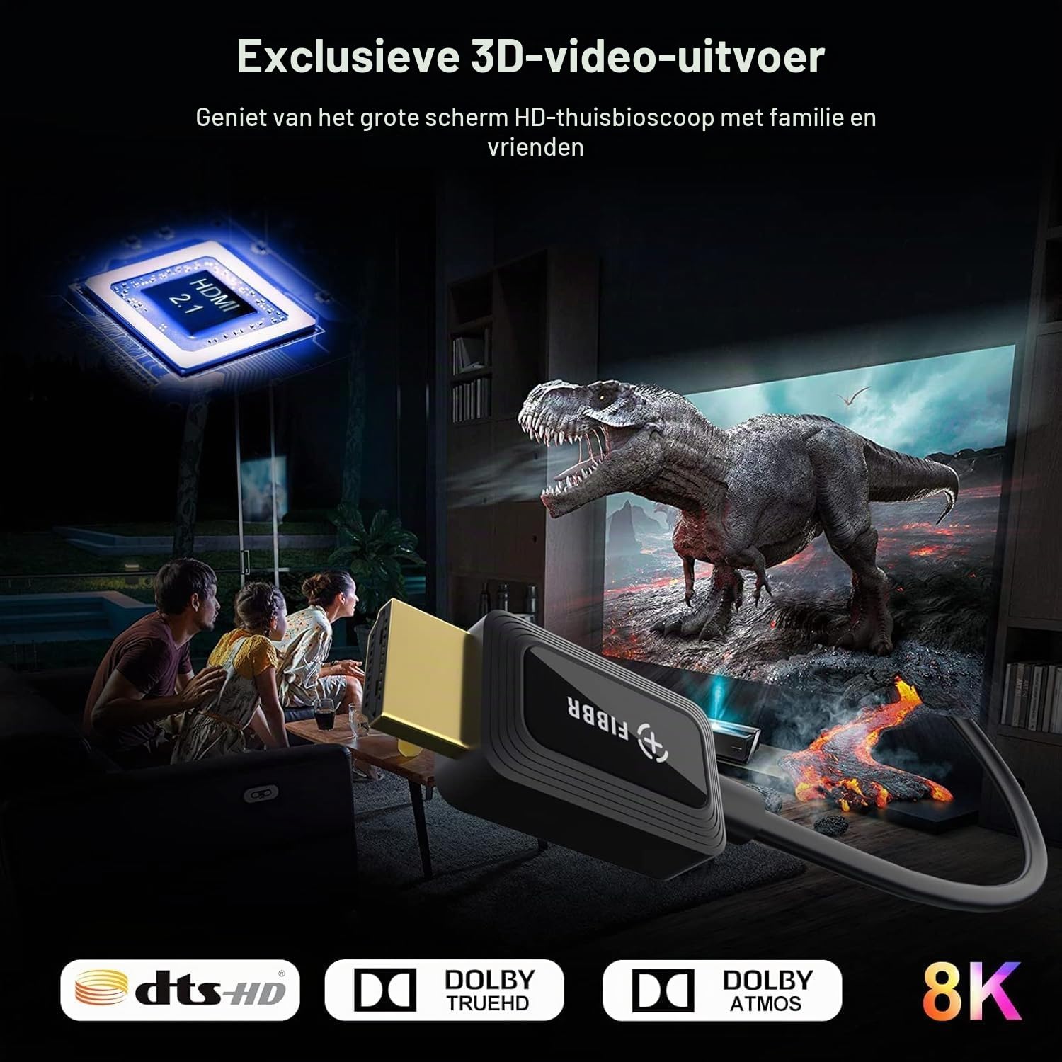 Thumbnail 1 de FIBBR T1121038 HDMI 2.1-glasvezelkabel 5 m, 48 Gbps, 8K en eARC