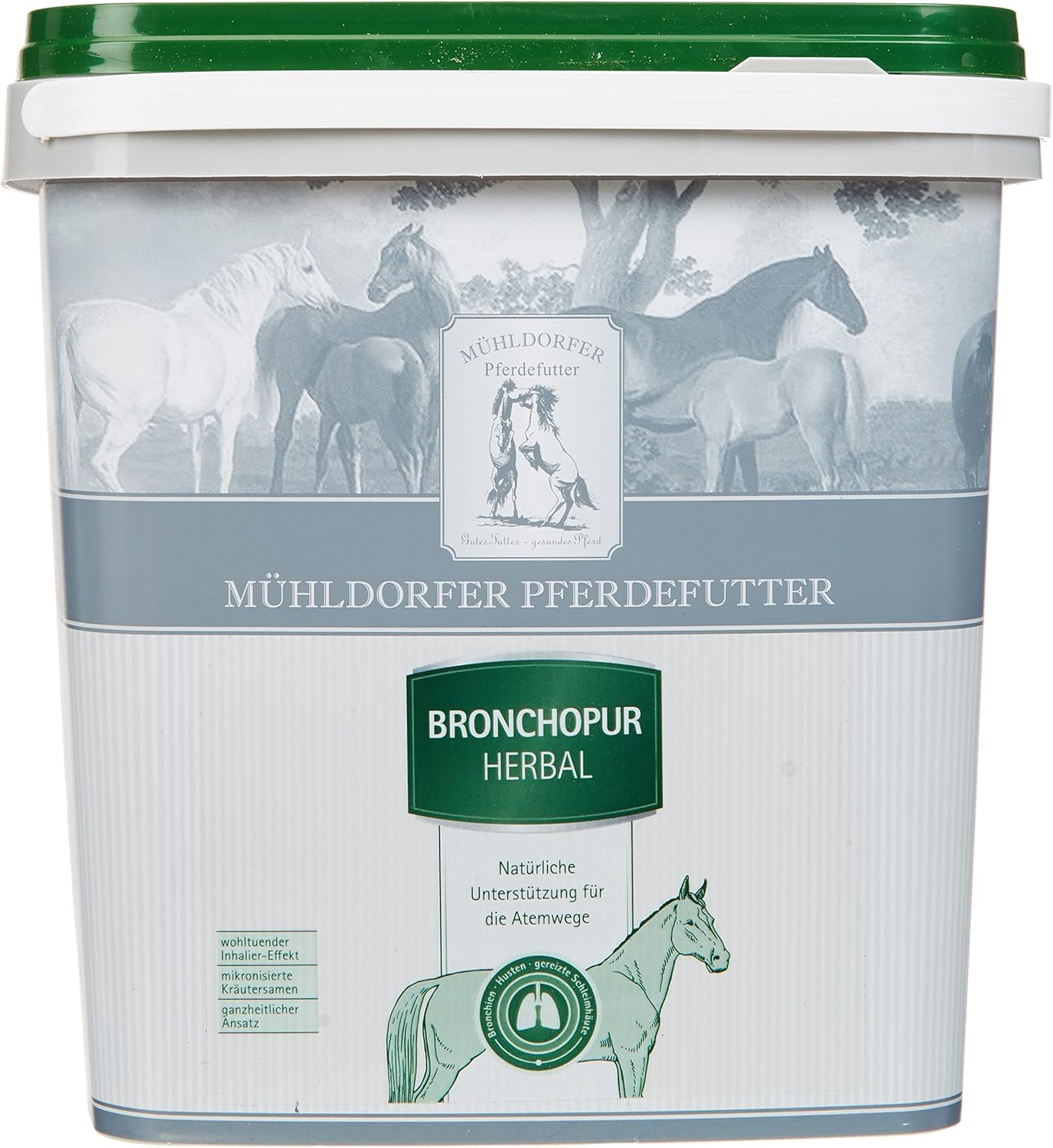 Detalle de Mühldorfer Bronchopur Herbal – 1,8 kg: Natürliches Hustenmittel für Pferde mit inhalativem Effekt