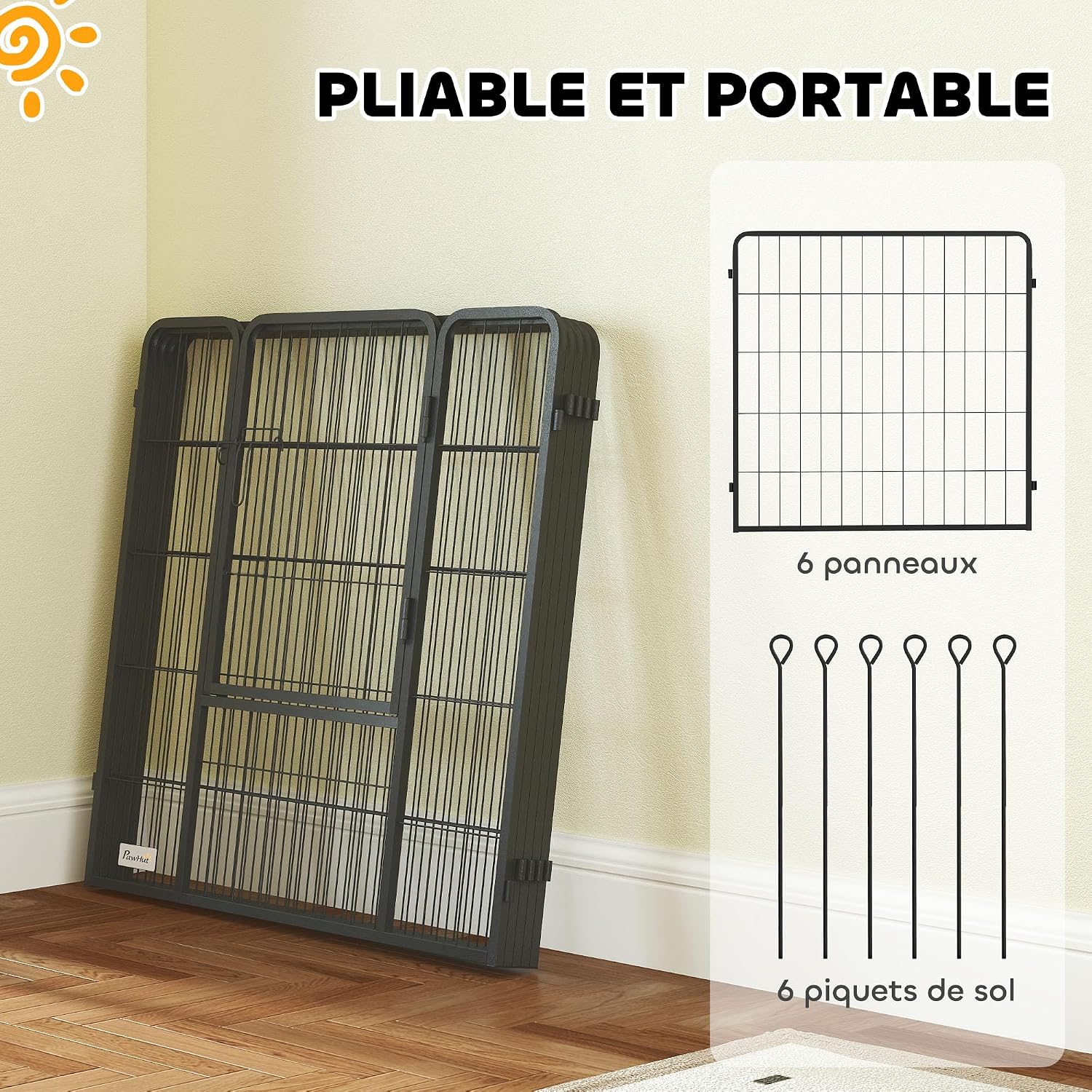 Thumbnail 4 de PawHut Parc pour Chien 6 Panneaux Modulable et Pliable