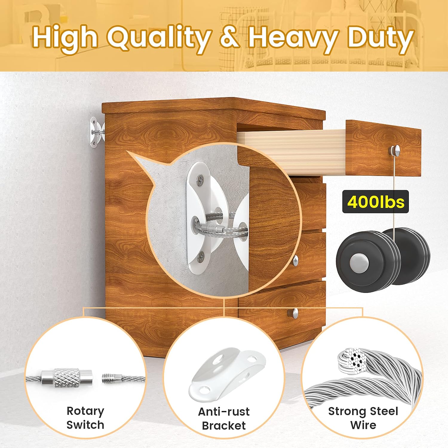 Thumbnail 3 de Booda BQFDK02 Anti-Tip Furniture Anchors, 10-Pack Detachable Steel Cable Straps