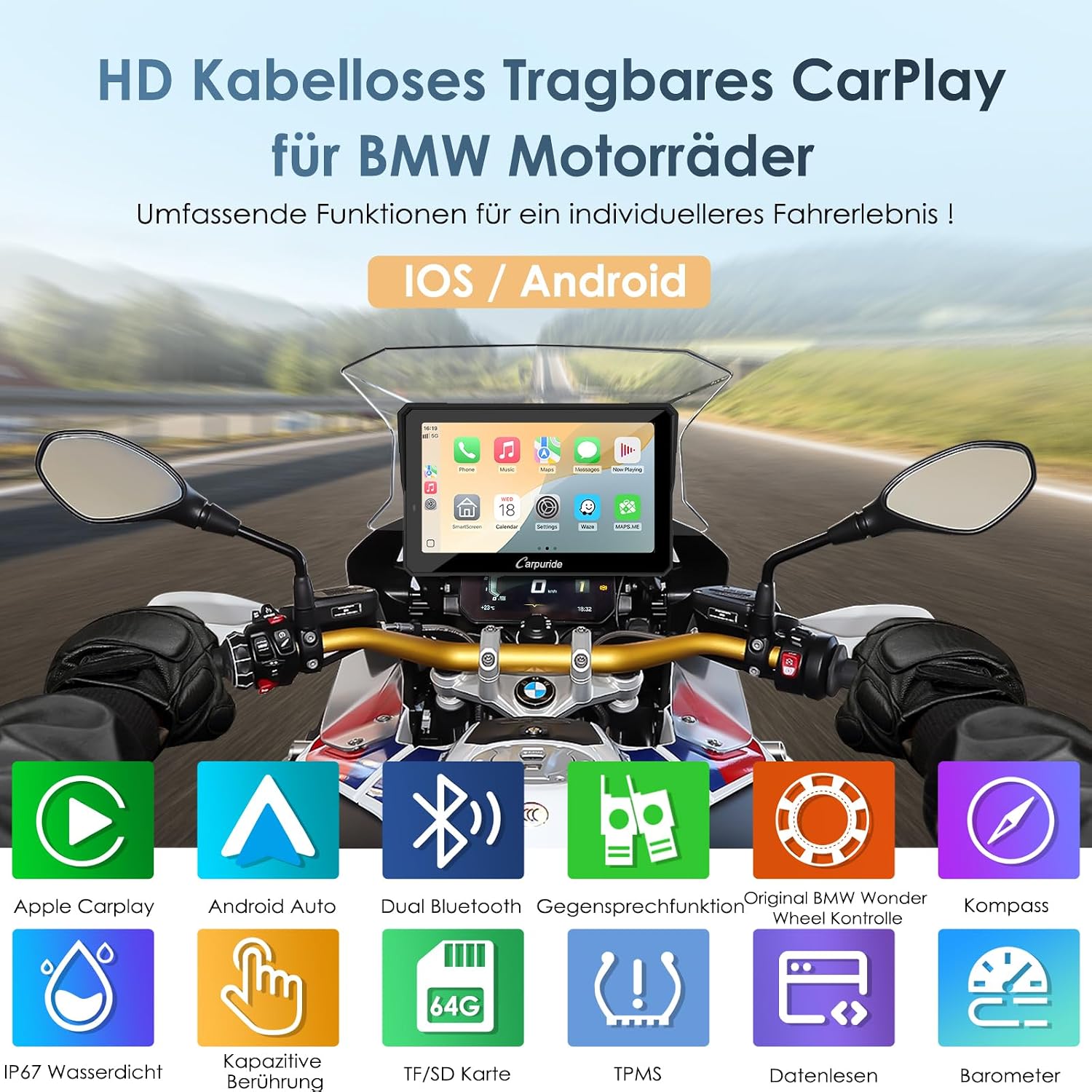 Detalle de Carpuride W702BS Pro 7" Motorraddisplay