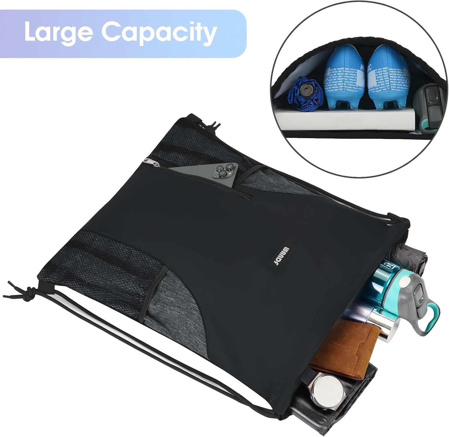 Detalle 2 de WANDF Drawstring Backpack: Water-Resistant Gym Sackpack for All Ages