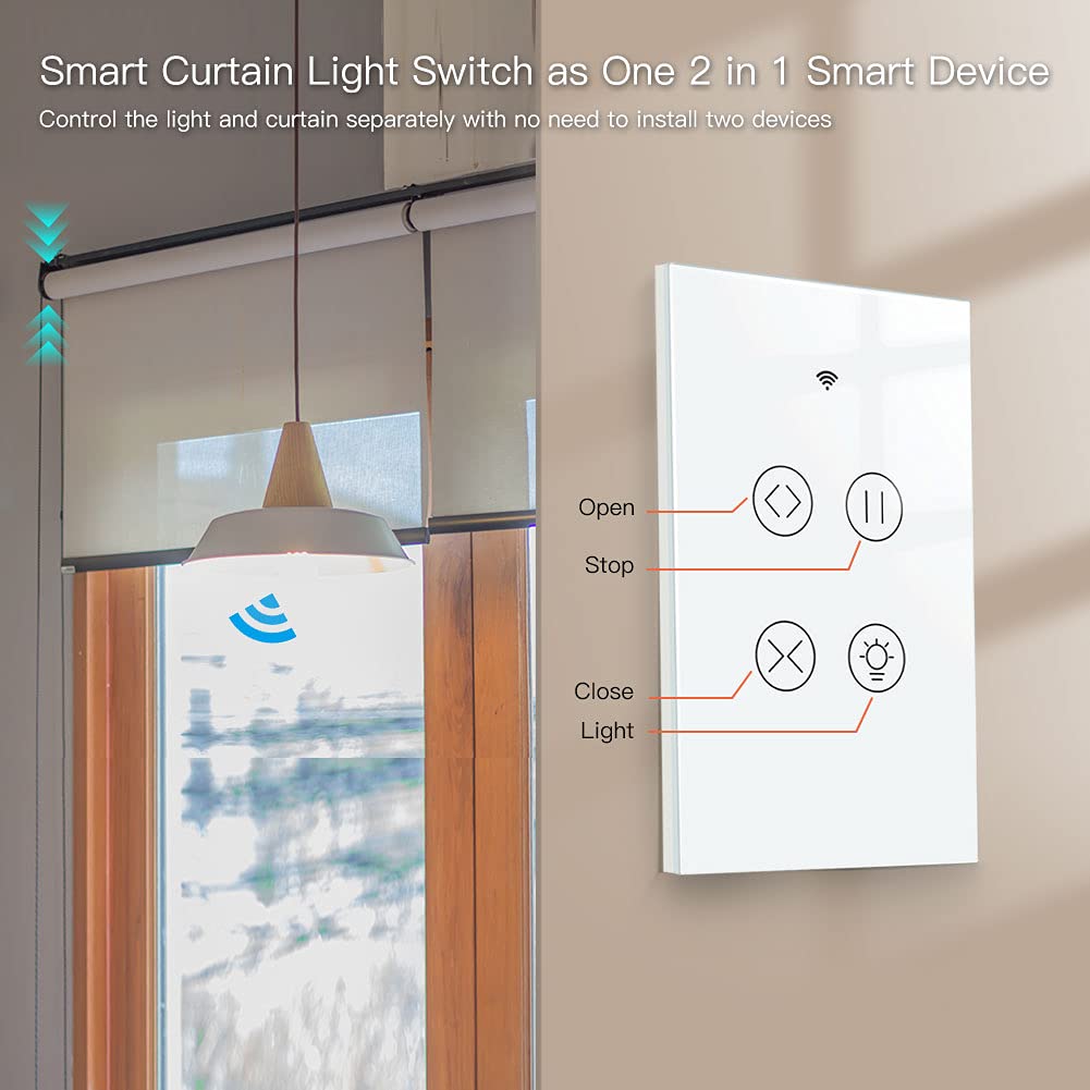 Detalle 2 de MOES Smart Curtain and Light Switch, Glass Panel