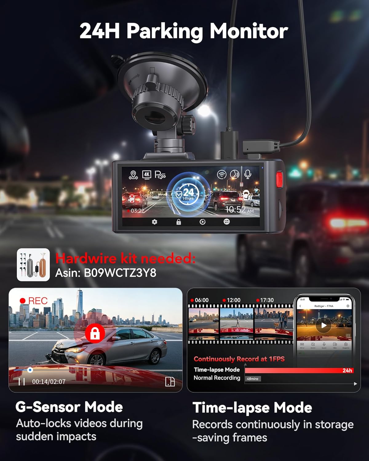 Thumbnail 6 de REDTIGER F7NA 4K Dual Dash Cam with STARVIS 2 IMX678, 5GHz Wi-Fi, GPS and 24H Parking