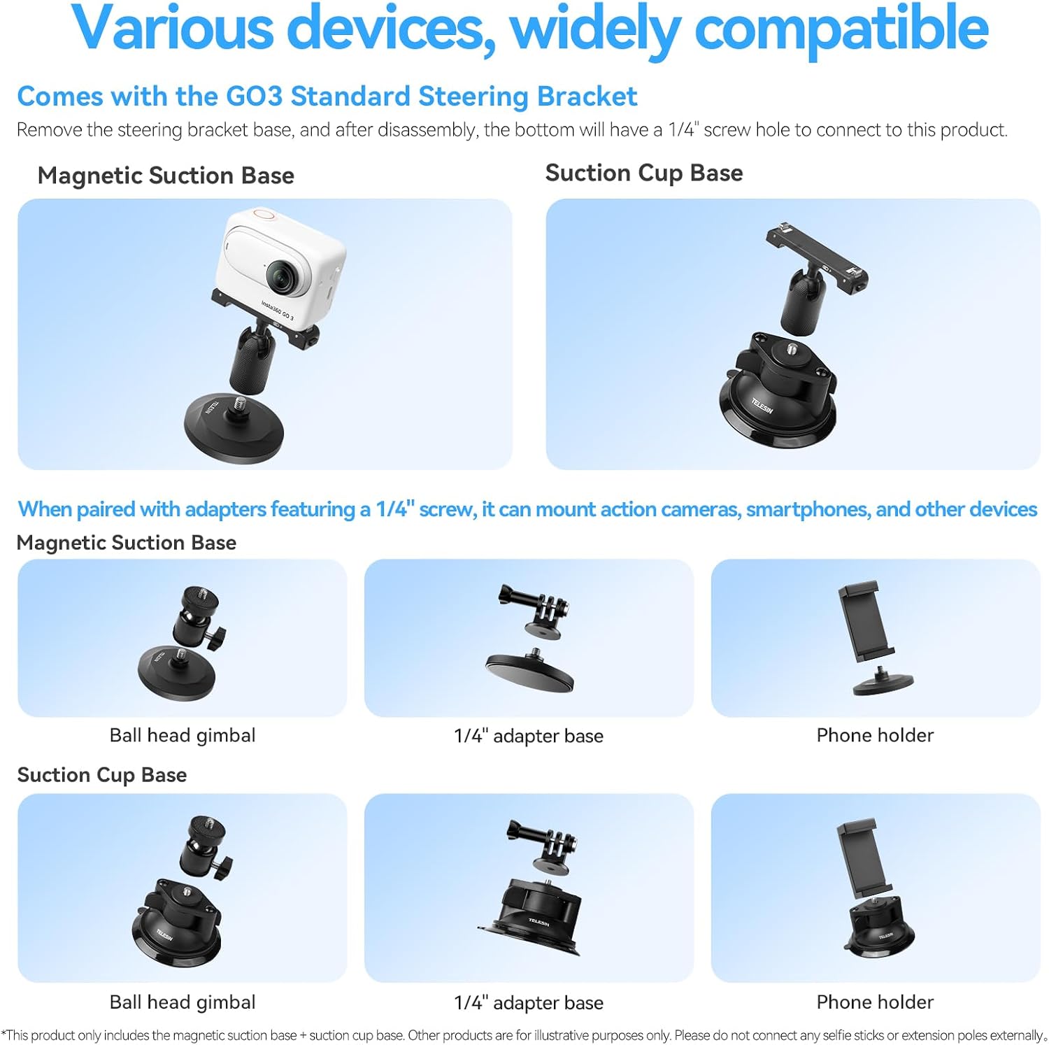 Thumbnail 2 de Telesin Magnetic Mount + Suction Cup Kit for Insta 360 GO3
