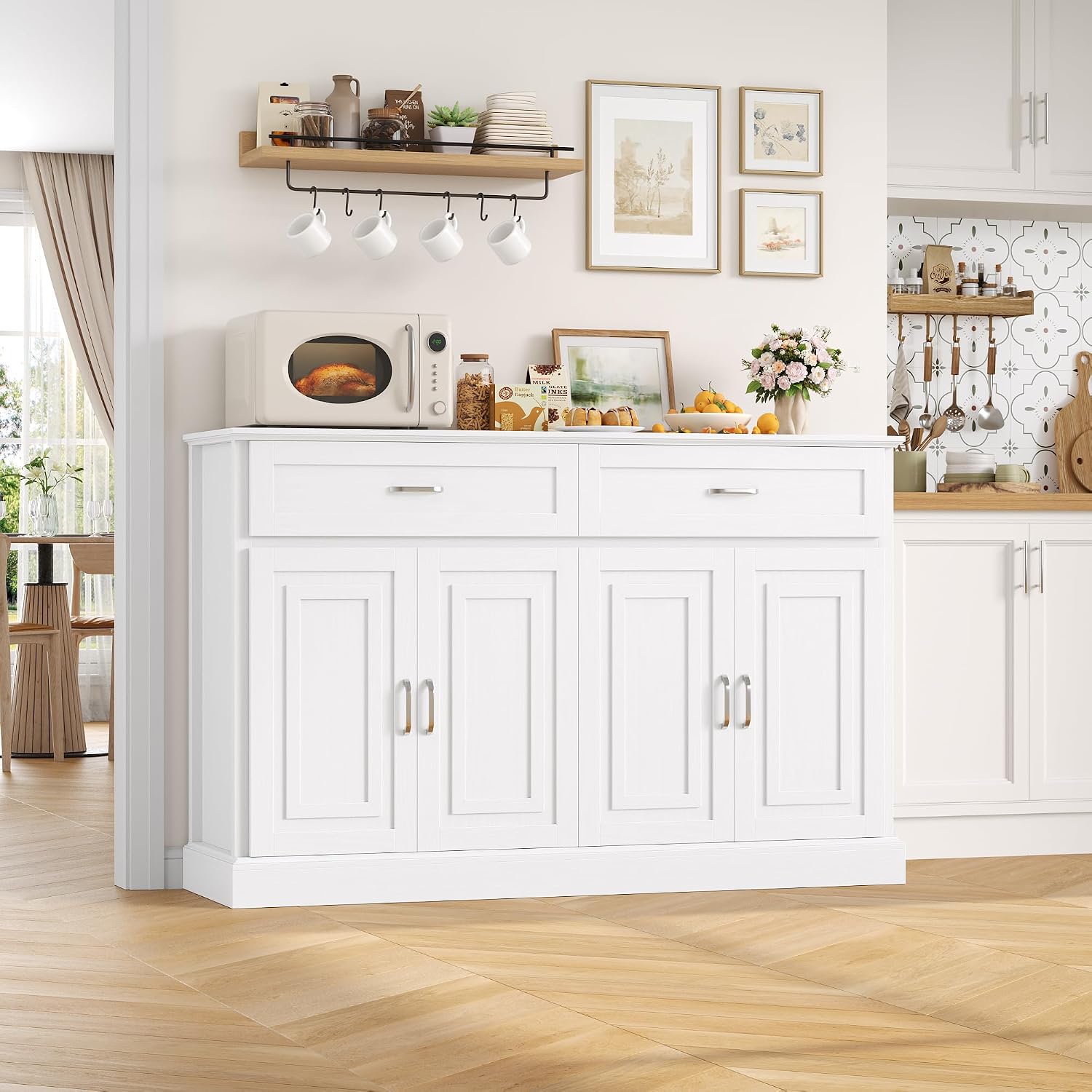Detalle 2 de FirFurd P032 140cm White Sideboard with Adjustable Shelves and Two Drawers