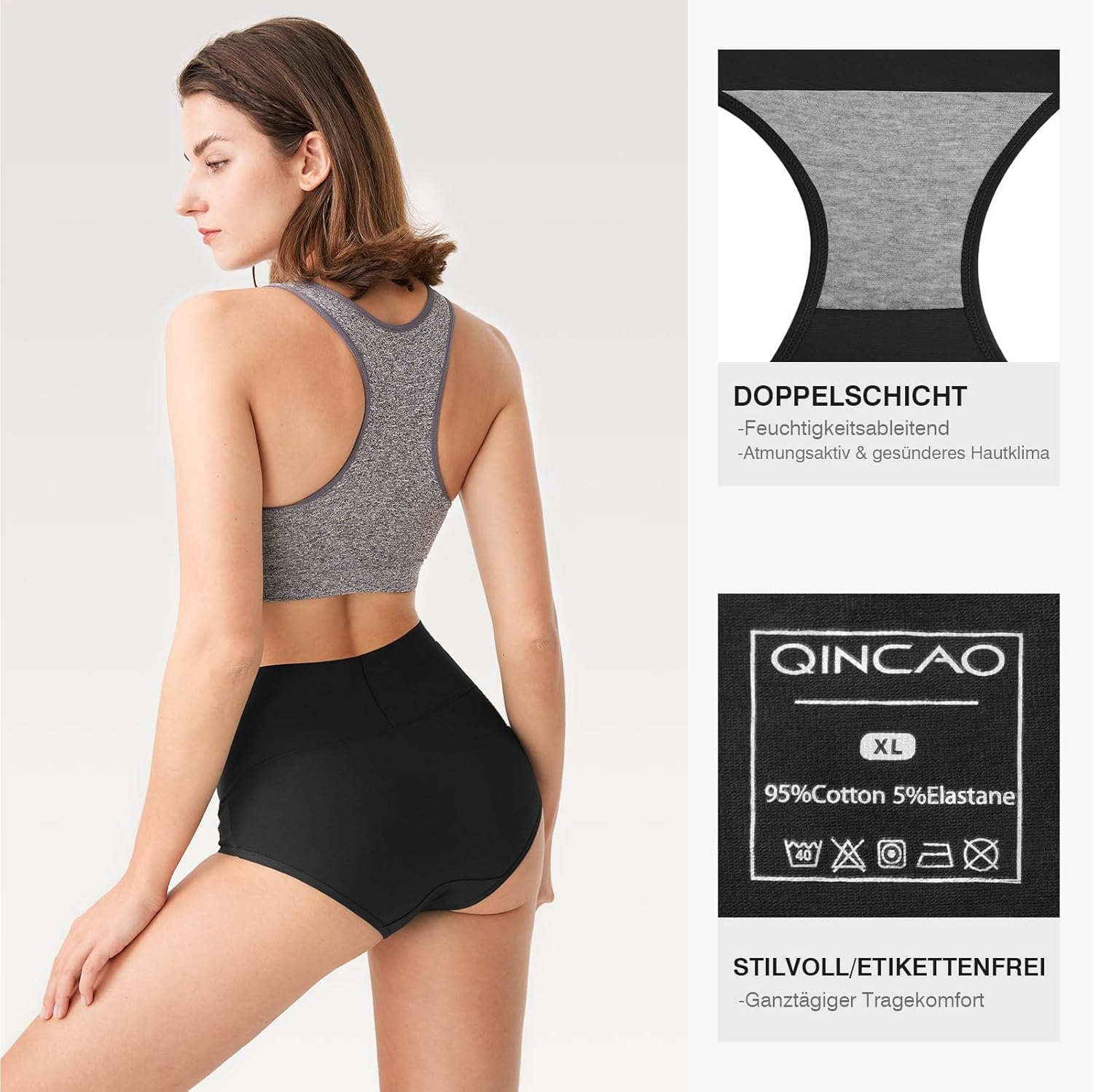 Thumbnail 5 de QINCAO Damen-Unterhosen im 6er-Set mit hoher Taille aus Baumwolle (Stretch, atmungsaktiv)