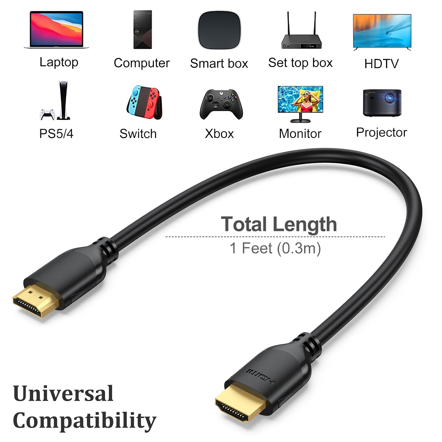 Detalle de UVOOI Short HDMI Cable 1 Foot 4K