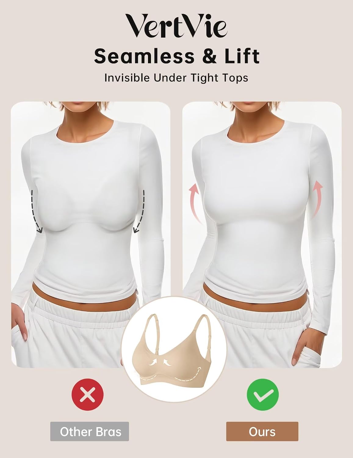 Detalle de Vertvie Seamless Jelly Wireless Bralette: Full Coverage, No Underwire Comfort