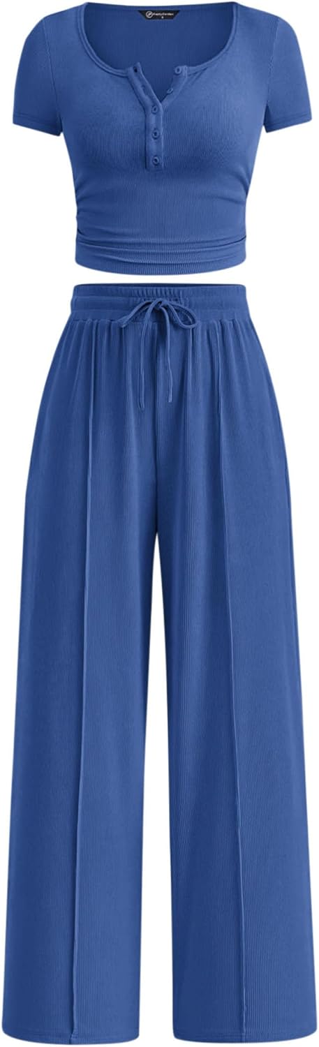 Detalle de PRETTYGARDEN Women's Two-Piece Lounge Set, Ribbed Knit