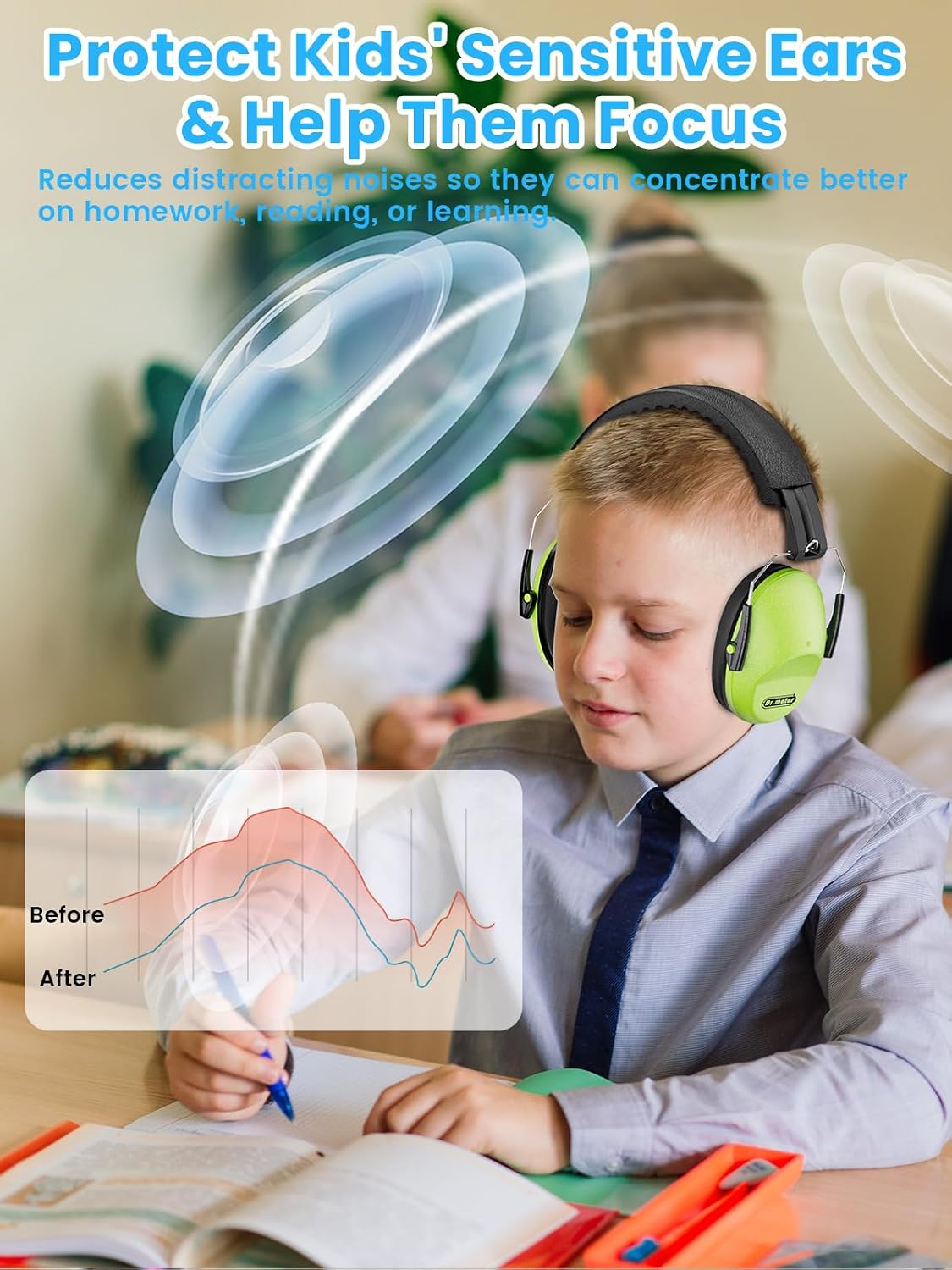 Thumbnail 6 de Dr.meter Casque Anti Bruit Enfant – SNR 27 dB, régleable et pliable, couleur Verte